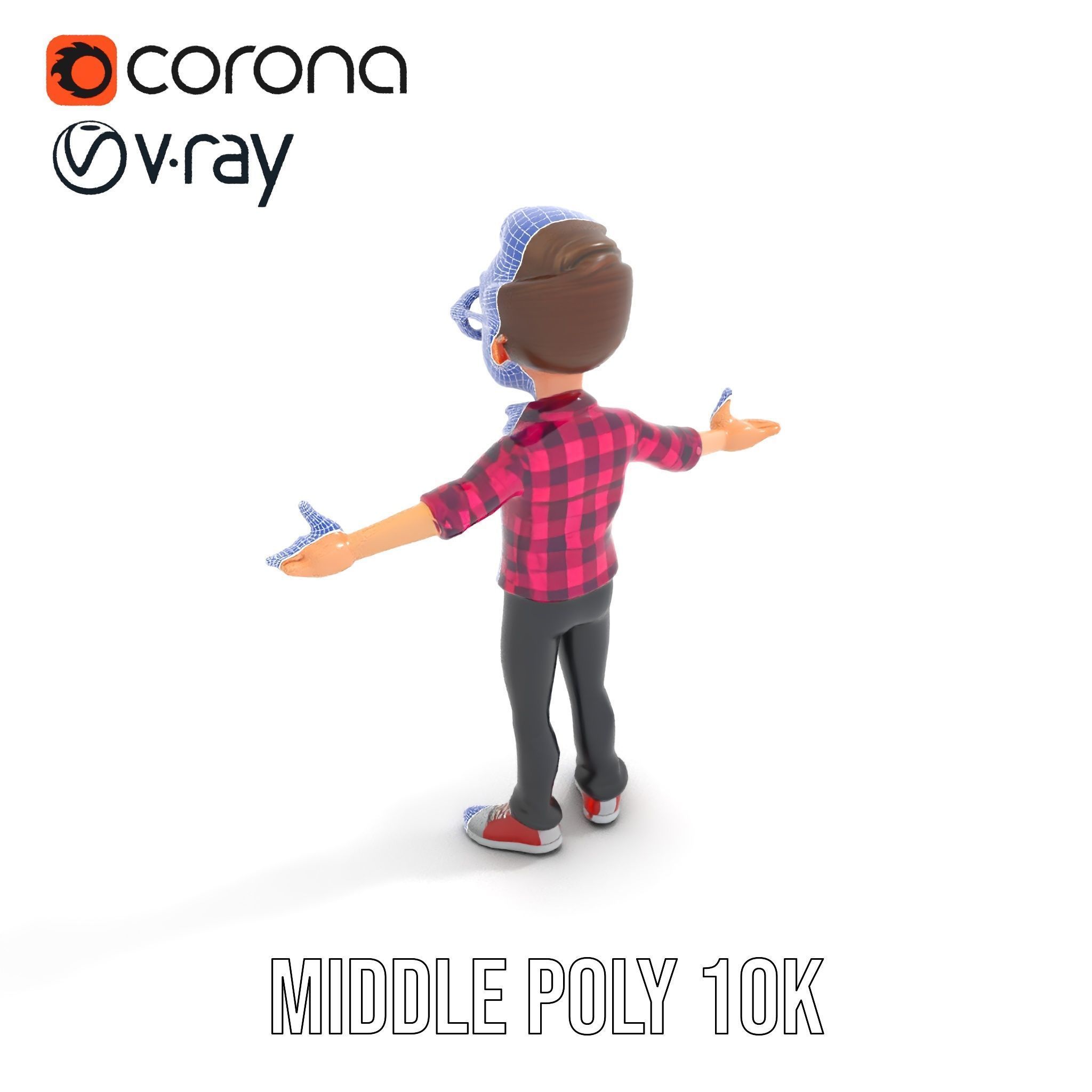 Young Male Character with Glasses in Checkered Shirt  Rigged ... Low-poly 3D model_14