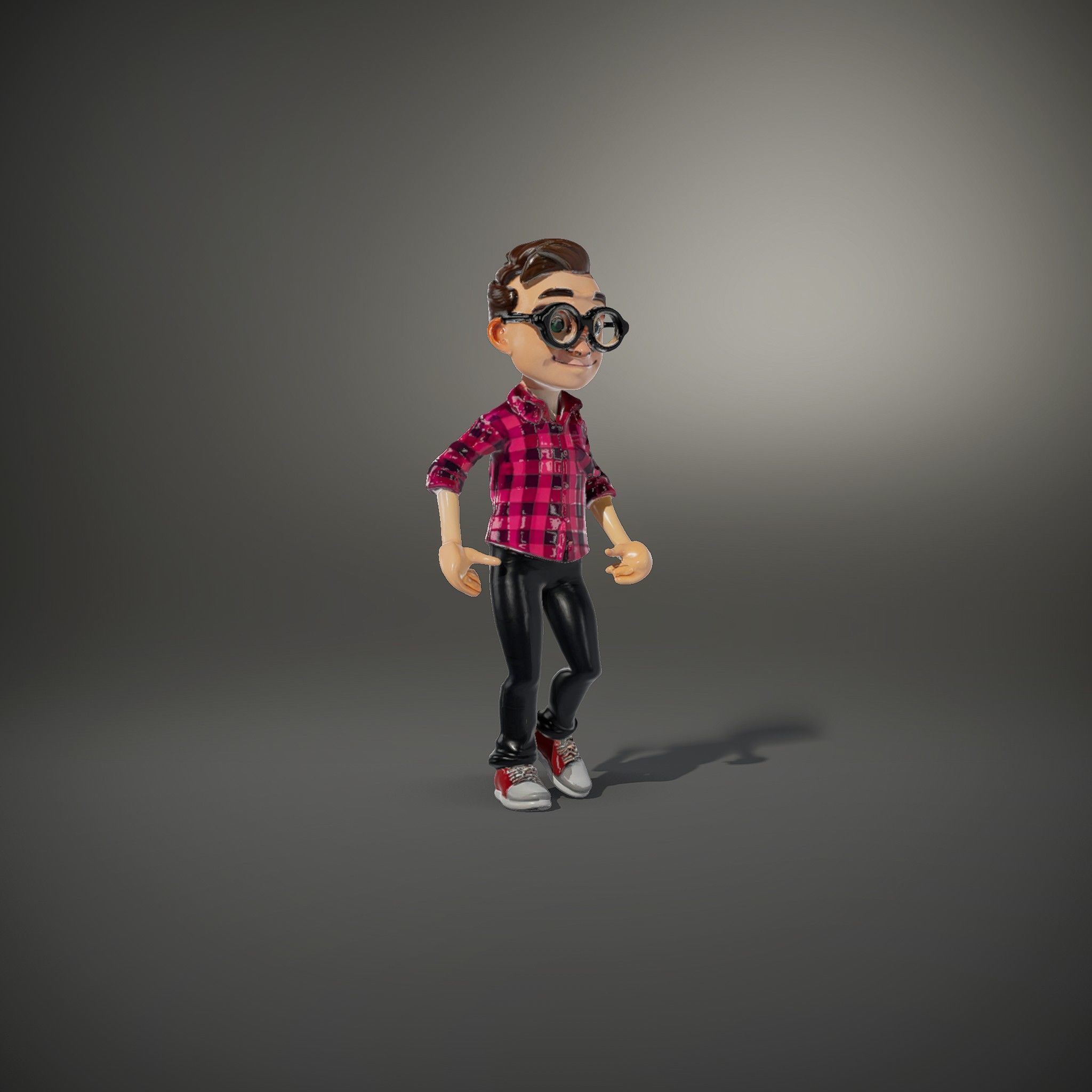 Young Male Character with Glasses in Checkered Shirt  Rigged ... Low-poly 3D model_35
