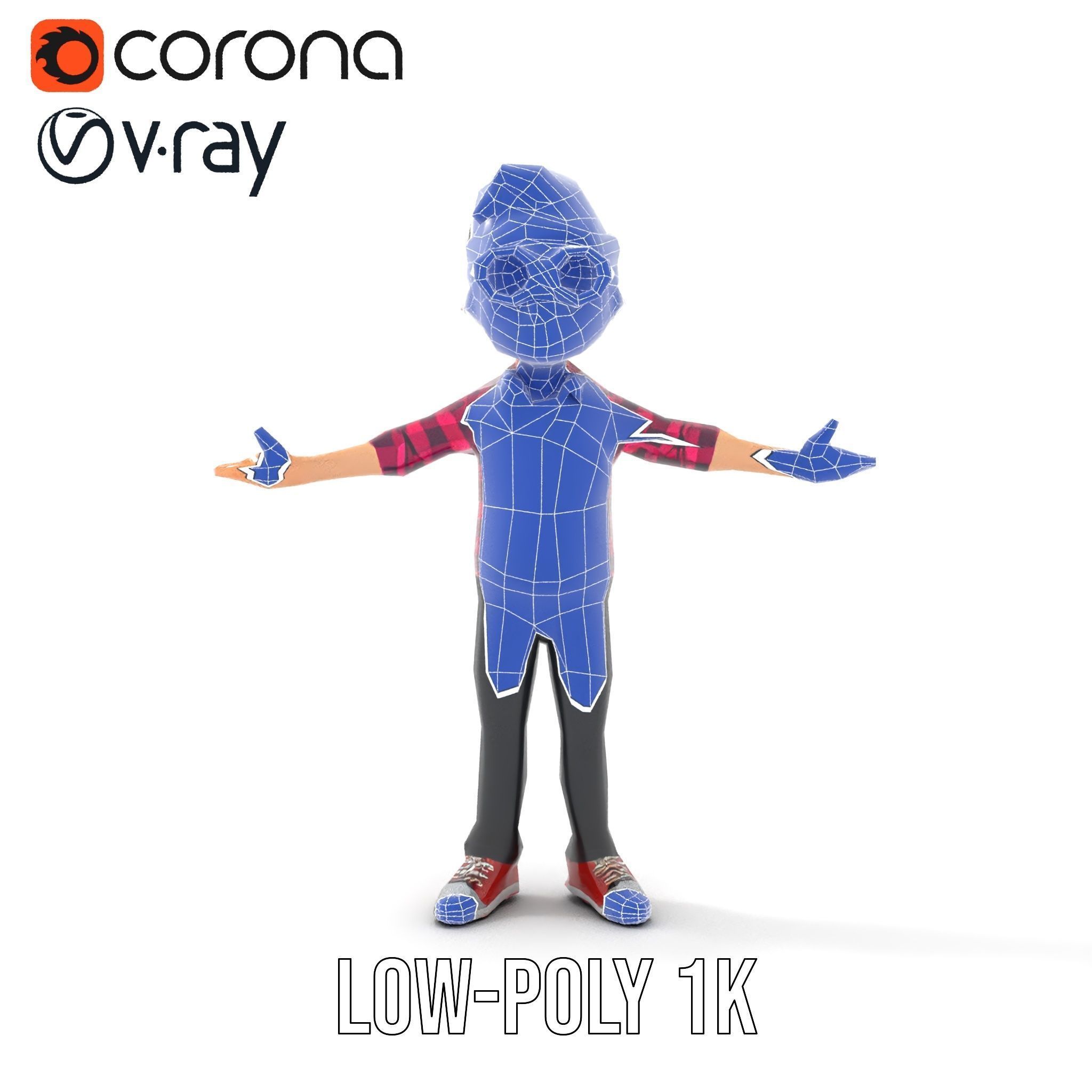 Young Male Character with Glasses in Checkered Shirt  Rigged ... Low-poly 3D model_18