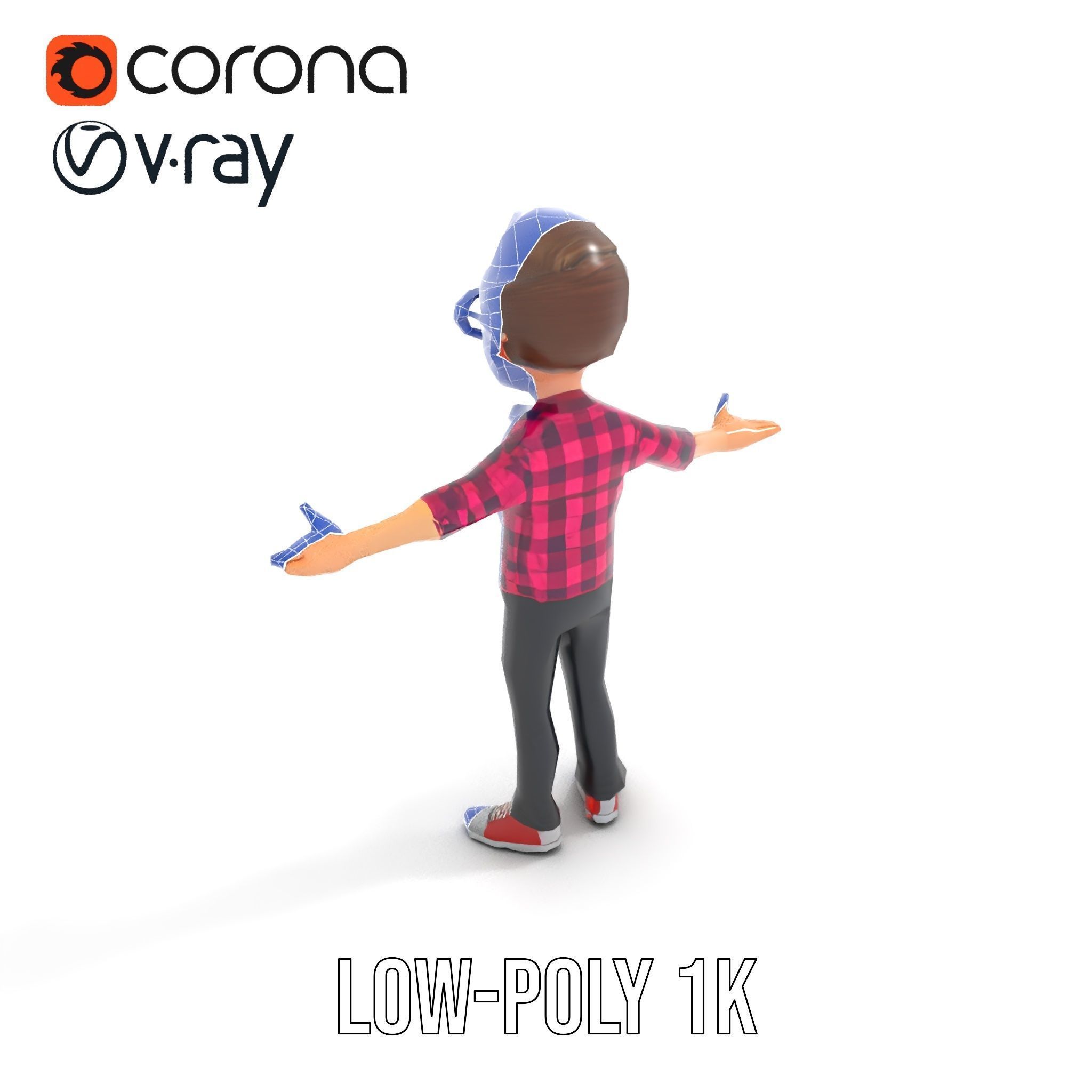 Young Male Character with Glasses in Checkered Shirt  Rigged ... Low-poly 3D model_24