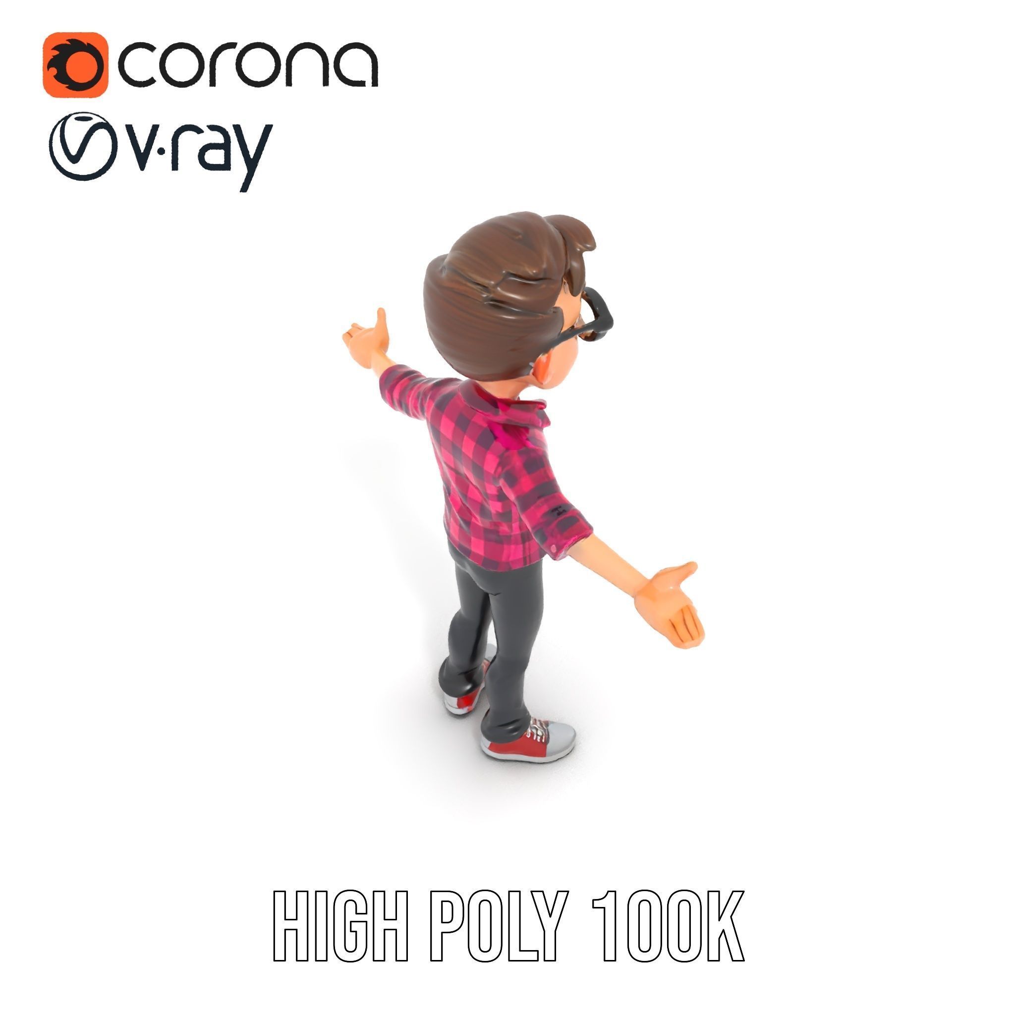 Young Male Character with Glasses in Checkered Shirt  Rigged ... Low-poly 3D model_19