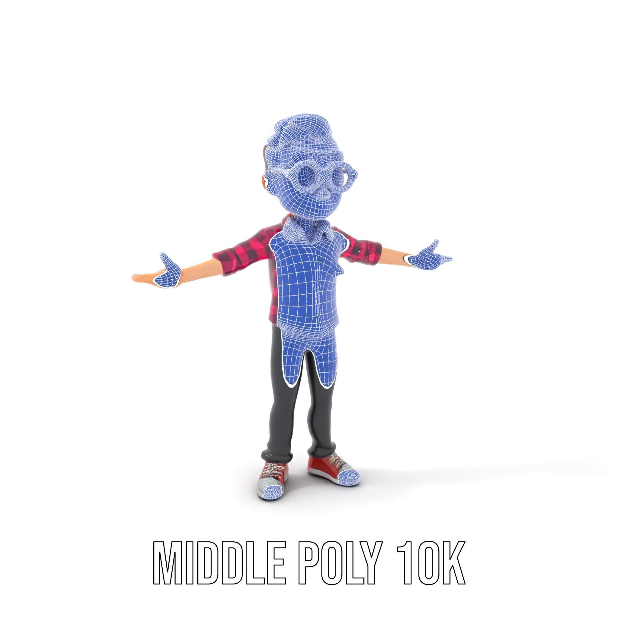 Young Male Character with Glasses in Checkered Shirt  Rigged ... Low-poly 3D model_23