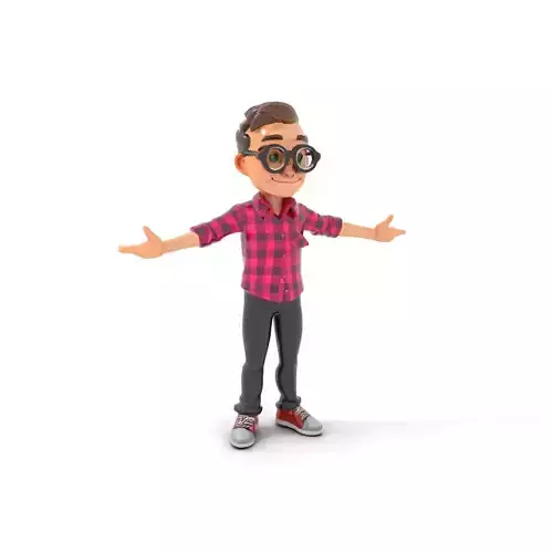 Young Male Character with Glasses in Checkered Shirt  Rigged and Animated