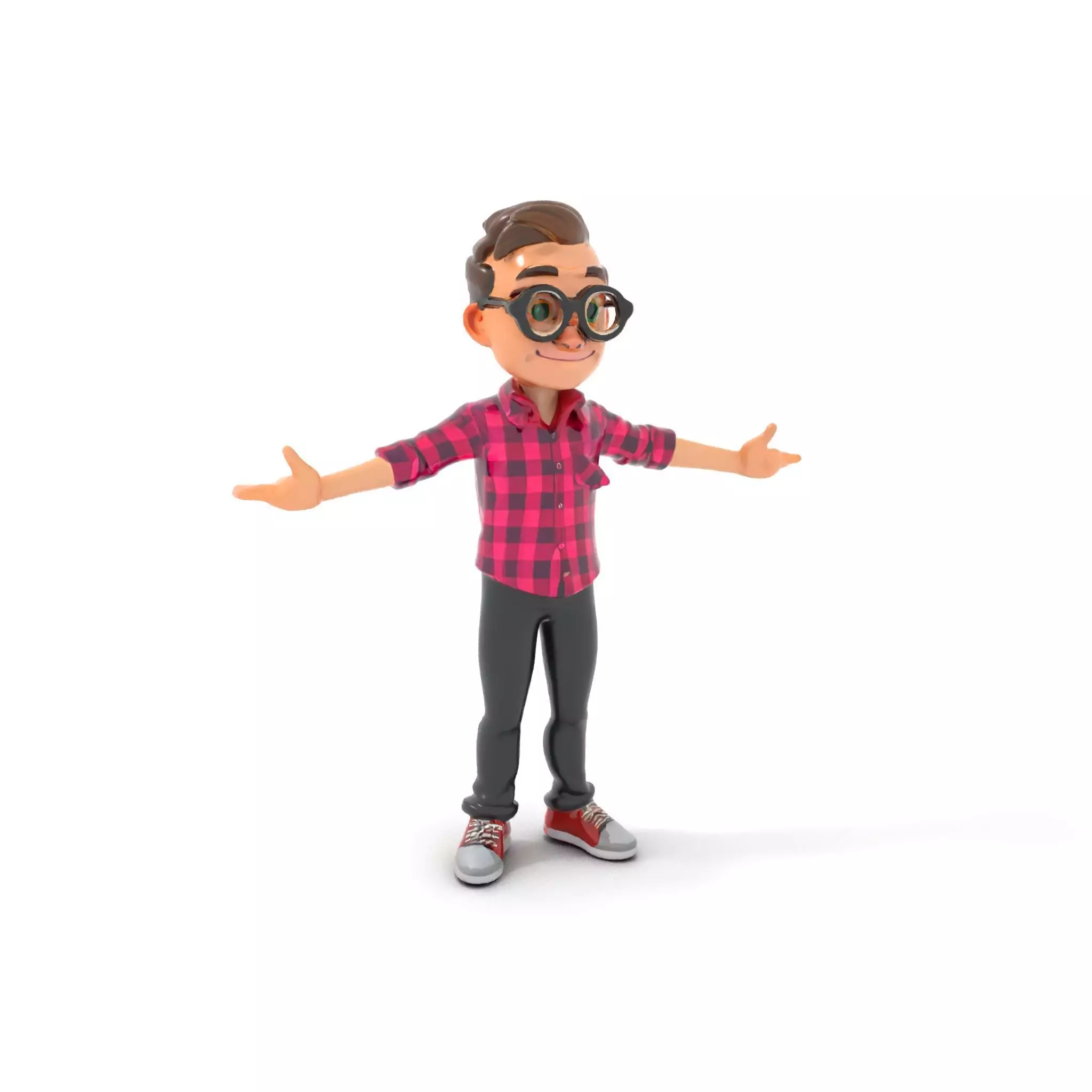 Young Male Character with Glasses in Checkered Shirt  Rigged ... Low-poly 3D model_0