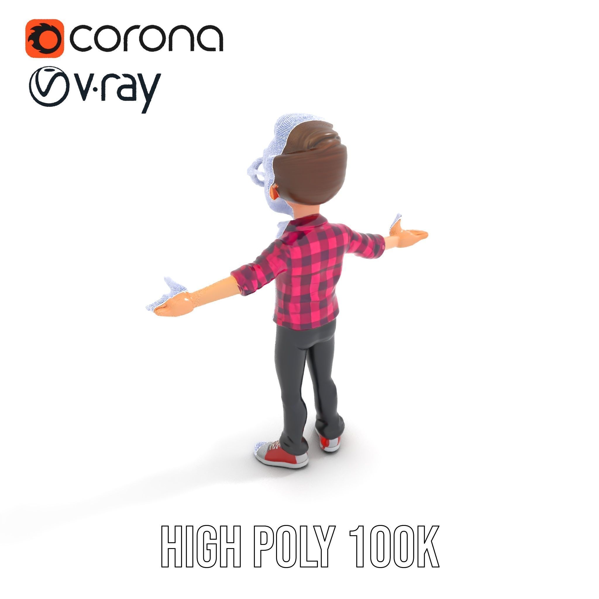 Young Male Character with Glasses in Checkered Shirt  Rigged ... Low-poly 3D model_25