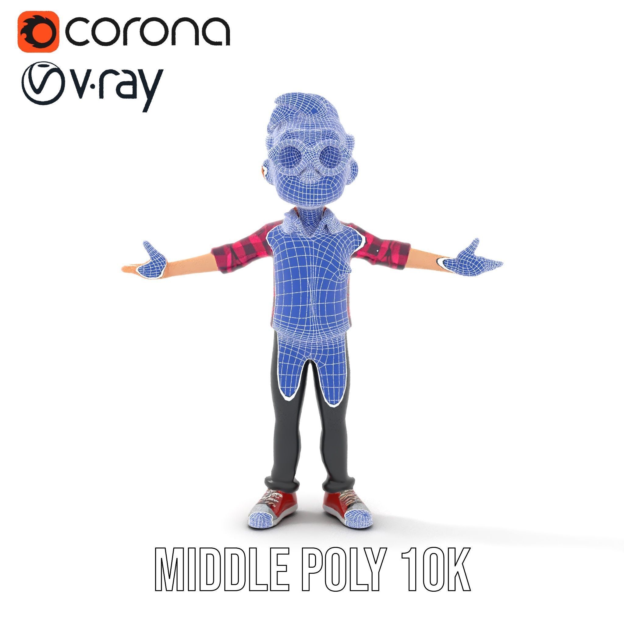 Young Male Character with Glasses in Checkered Shirt  Rigged ... Low-poly 3D model_29