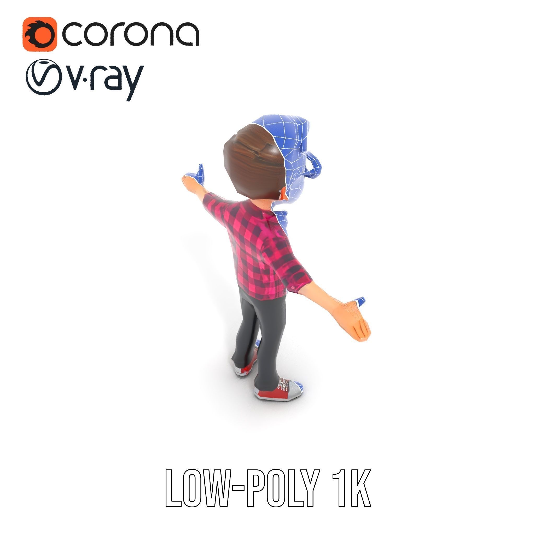 Young Male Character with Glasses in Checkered Shirt  Rigged ... Low-poly 3D model_30