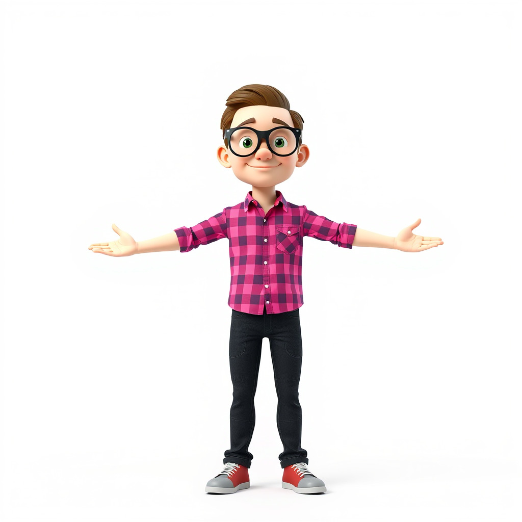 Young Male Character with Glasses in Checkered Shirt  Rigged ... Low-poly 3D model_2