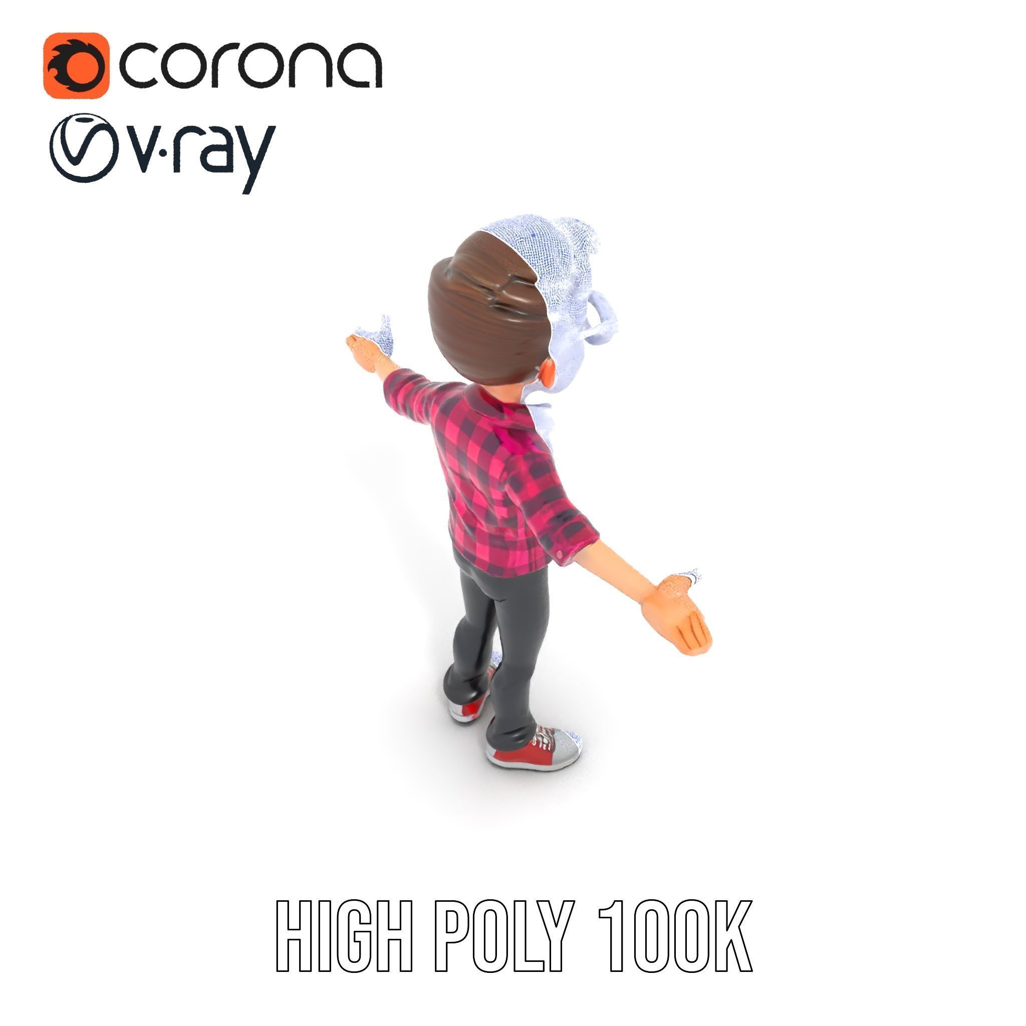 Young Male Character with Glasses in Checkered Shirt  Rigged ... Low-poly 3D model_28