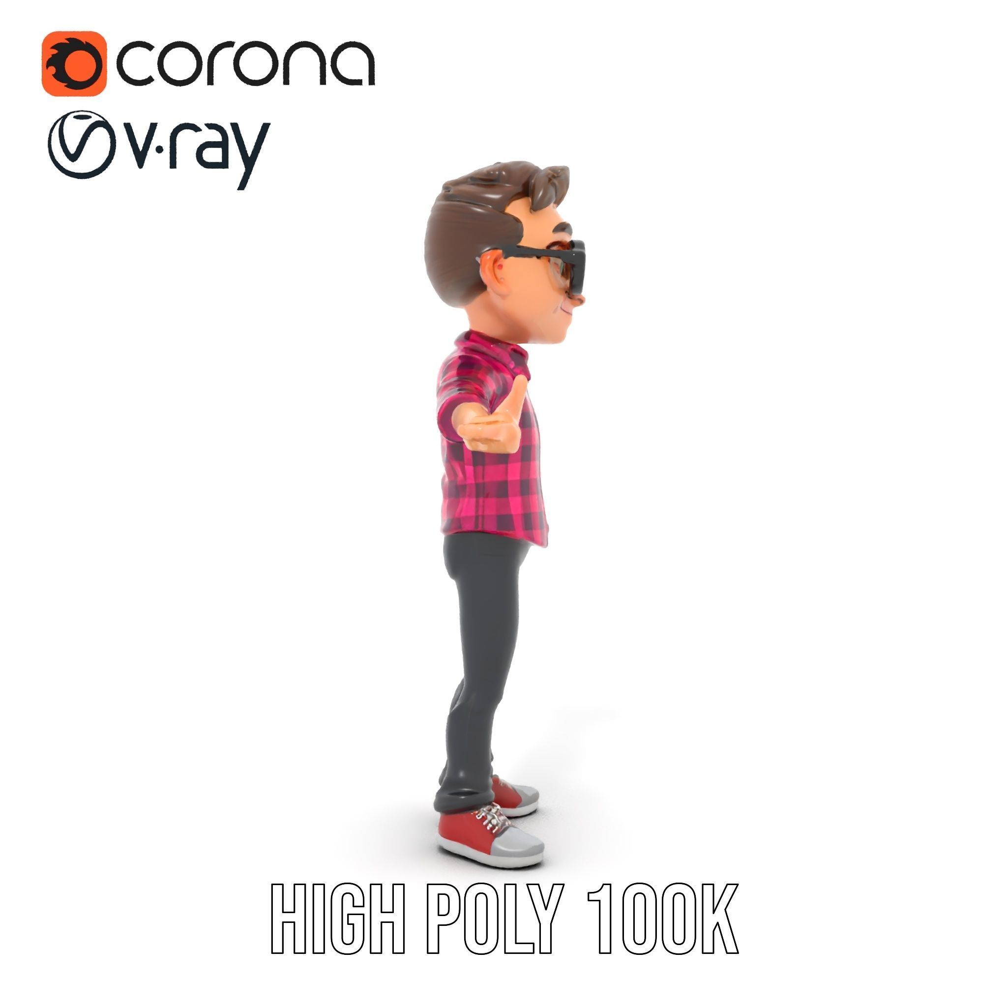 Young Male Character with Glasses in Checkered Shirt  Rigged ... Low-poly 3D model_22