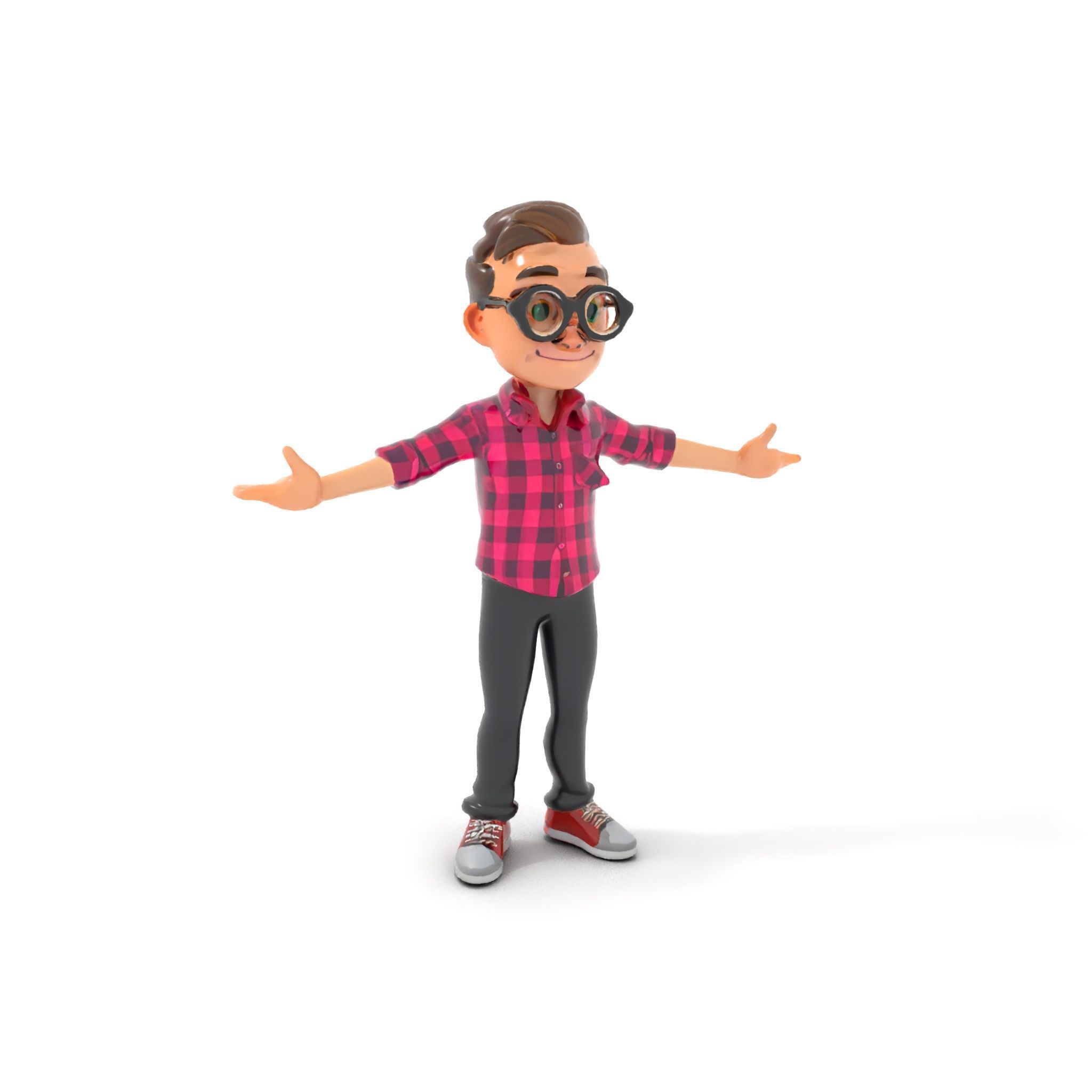 Young Male Character with Glasses in Checkered Shirt  Rigged ... Low-poly 3D model_11