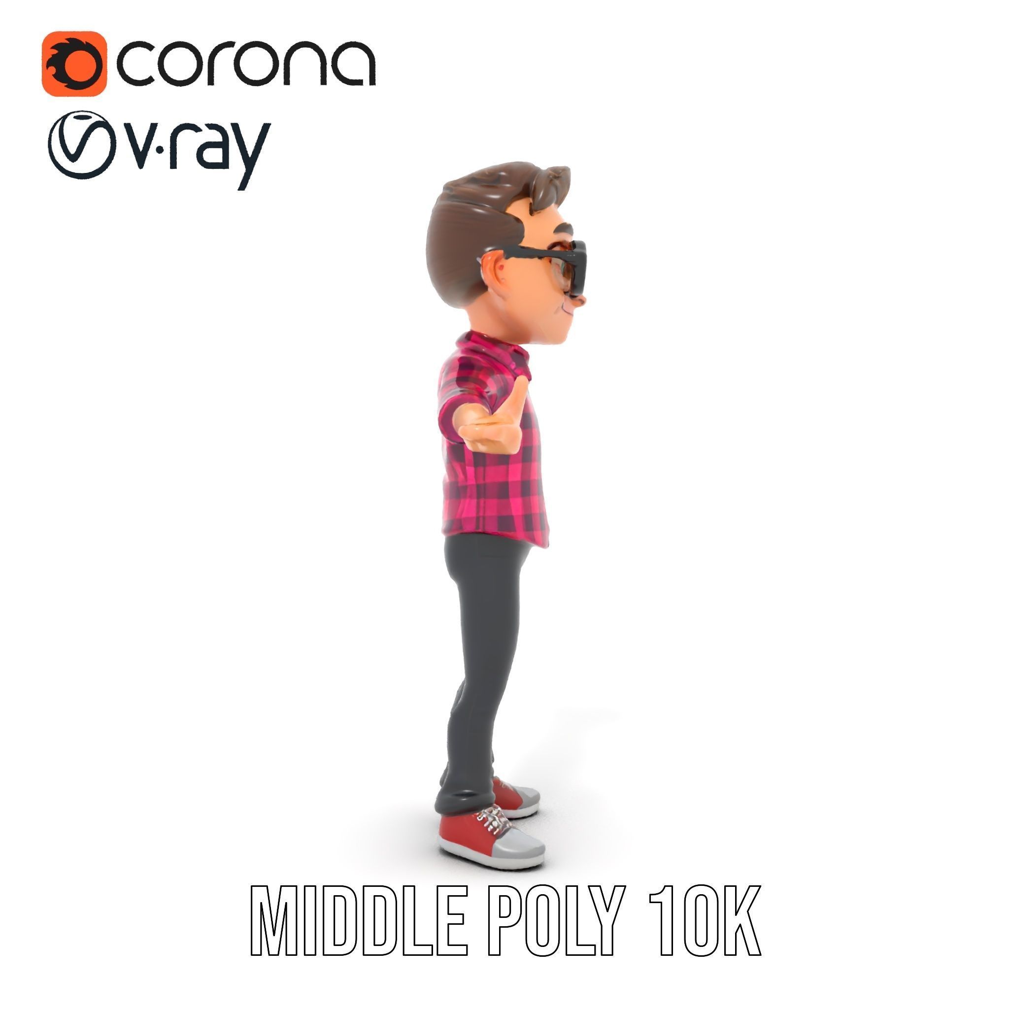 Young Male Character with Glasses in Checkered Shirt  Rigged ... Low-poly 3D model_17