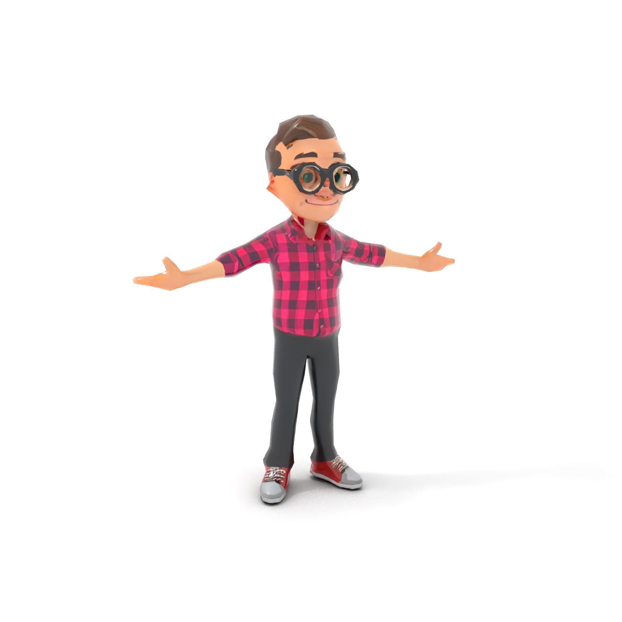 Young Male Character with Glasses in Checkered Shirt  Rigged ... Low-poly 3D model_21