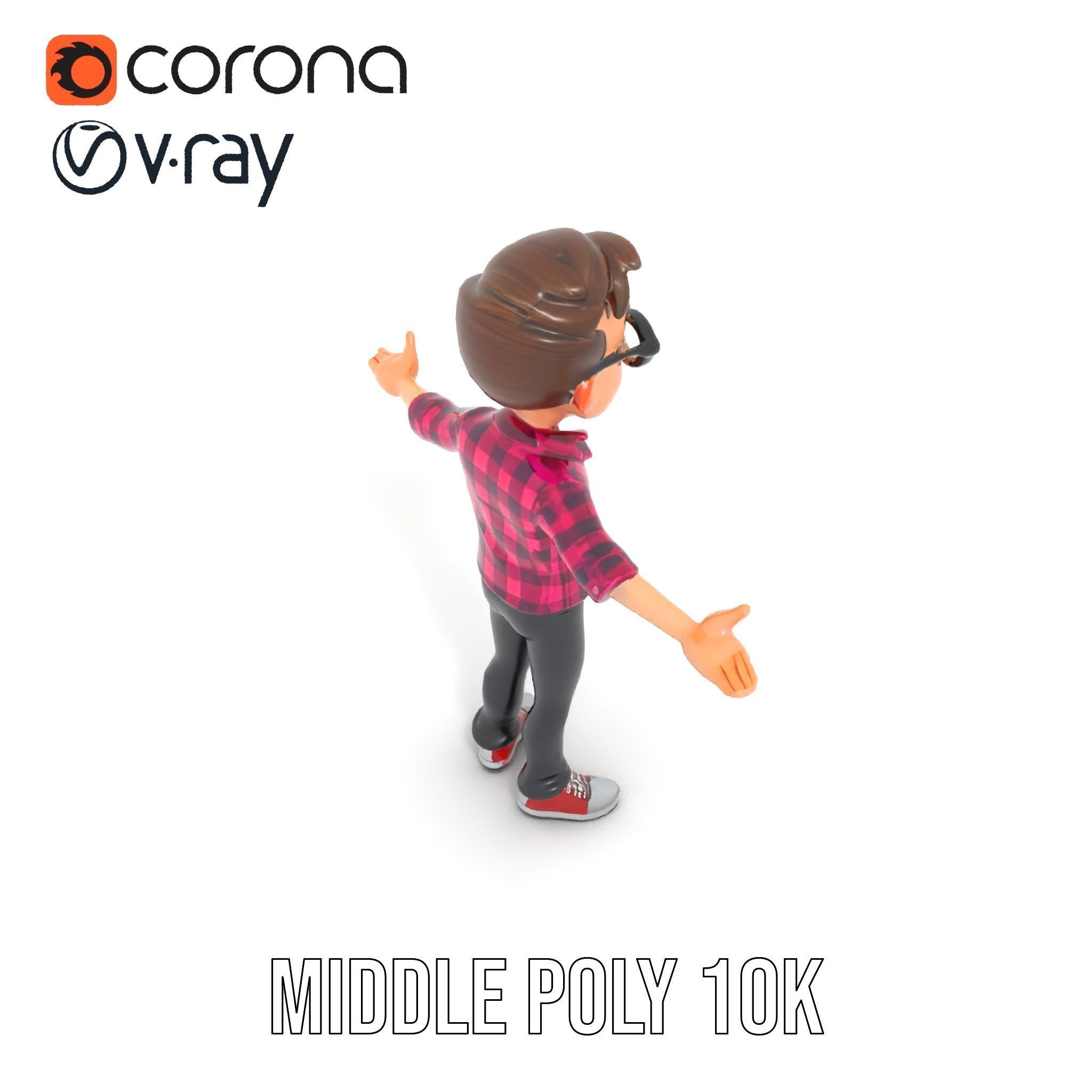 Young Male Character with Glasses in Checkered Shirt  Rigged ... Low-poly 3D model_26