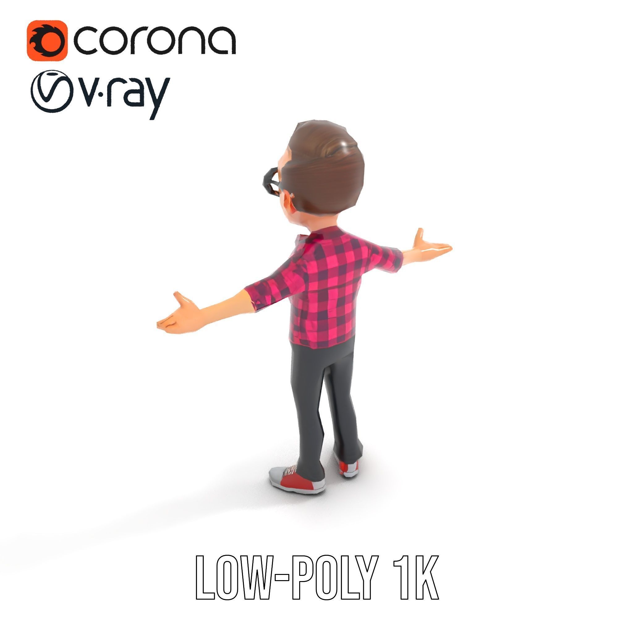 Young Male Character with Glasses in Checkered Shirt  Rigged ... Low-poly 3D model_10