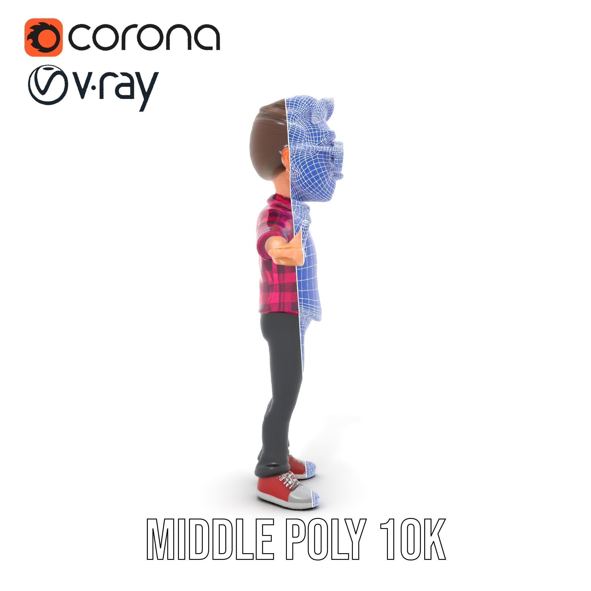 Young Male Character with Glasses in Checkered Shirt  Rigged ... Low-poly 3D model_34