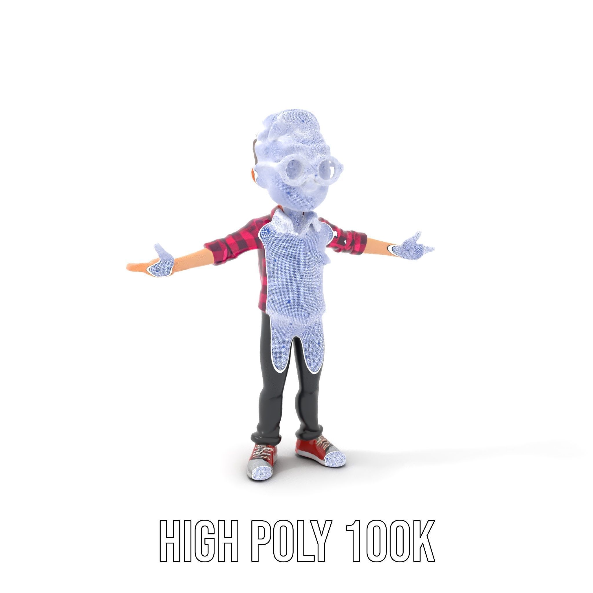 Young Male Character with Glasses in Checkered Shirt  Rigged ... Low-poly 3D model_4