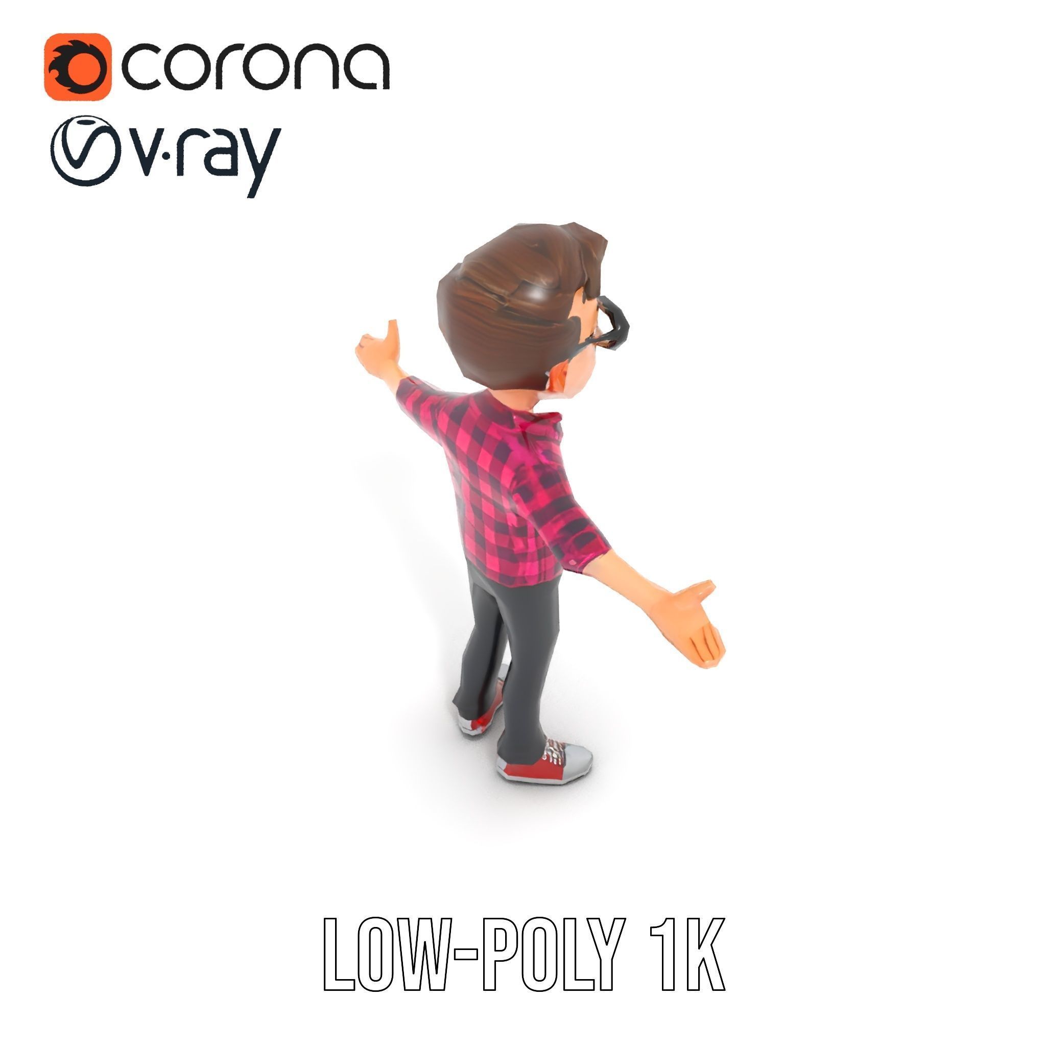 Young Male Character with Glasses in Checkered Shirt  Rigged ... Low-poly 3D model_8