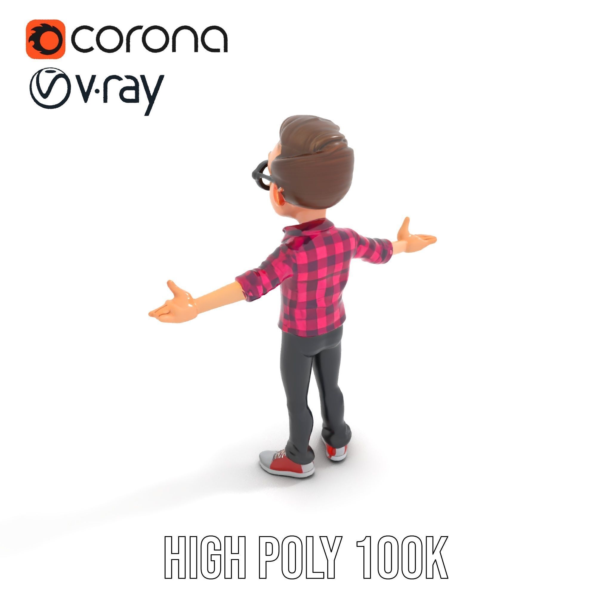 Young Male Character with Glasses in Checkered Shirt  Rigged ... Low-poly 3D model_13