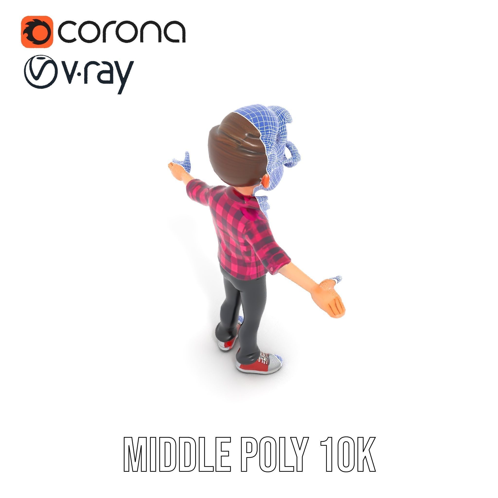 Young Male Character with Glasses in Checkered Shirt  Rigged ... Low-poly 3D model_32