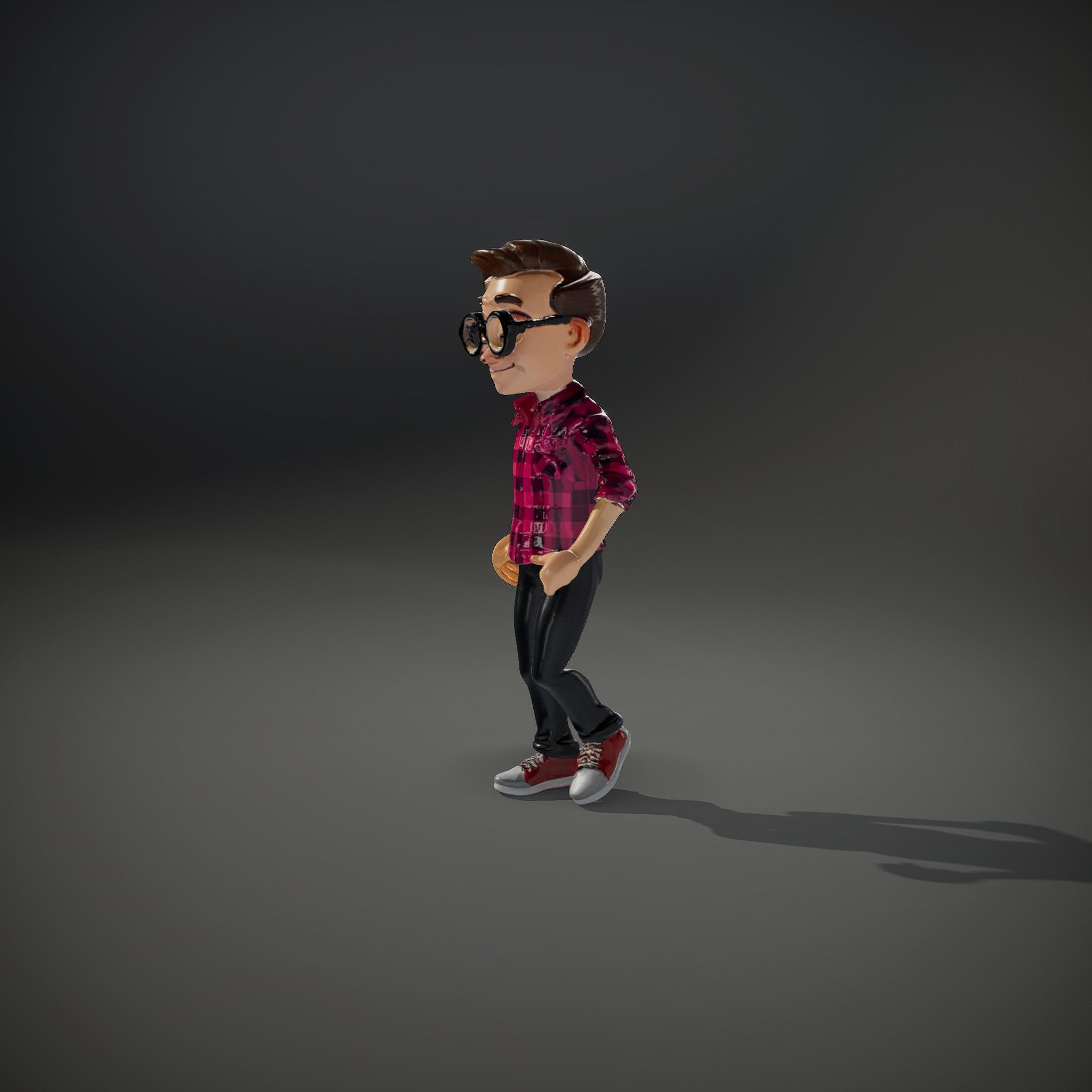 Young Male Character with Glasses in Checkered Shirt  Rigged ... Low-poly 3D model_36