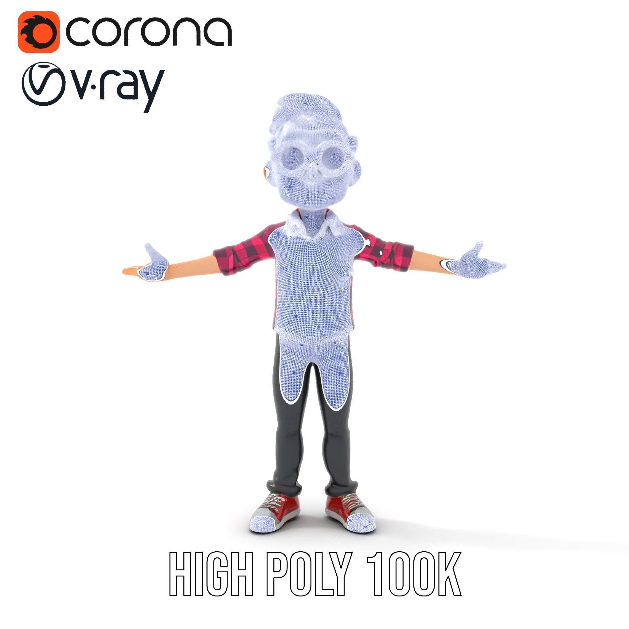 Young Male Character with Glasses in Checkered Shirt  Rigged ... Low-poly 3D model_31