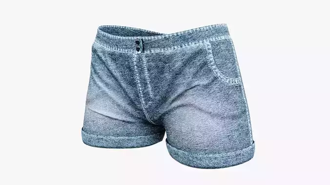 Short Jeans Denim Pants Low-poly 3D model
