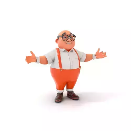 Charming Bald Guy with Glasses in Suspenders Rigged and Animated Low-poly 3D model