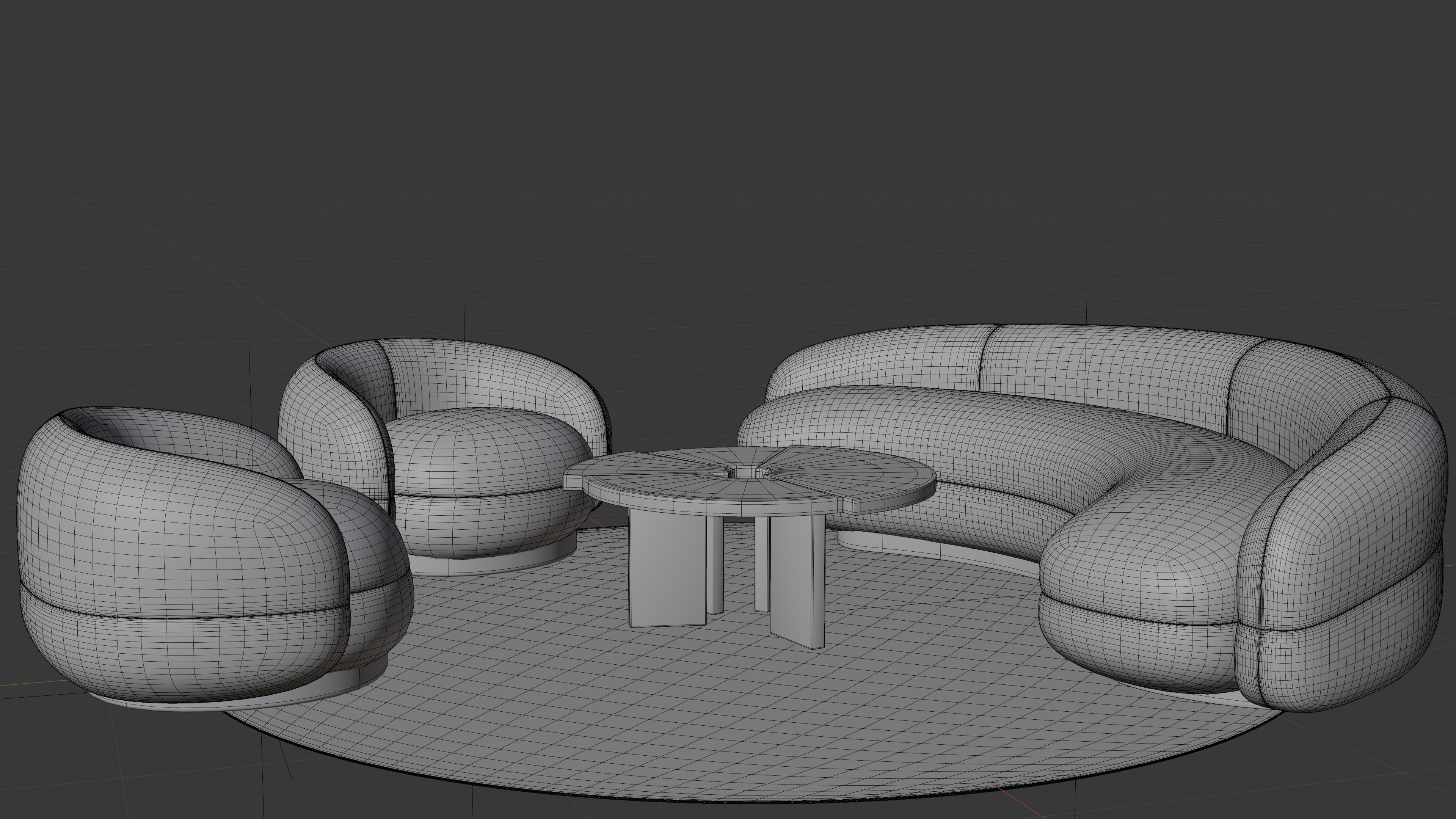 Modern Curved Sofa Set 3D model_5
