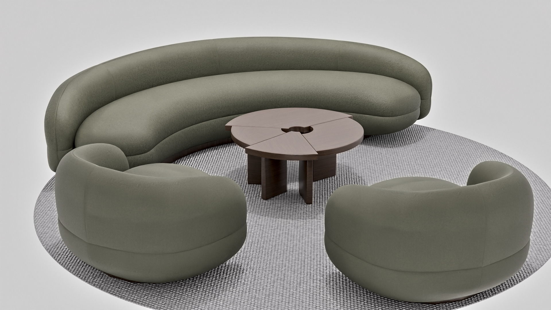 Modern Curved Sofa Set 3D model_1