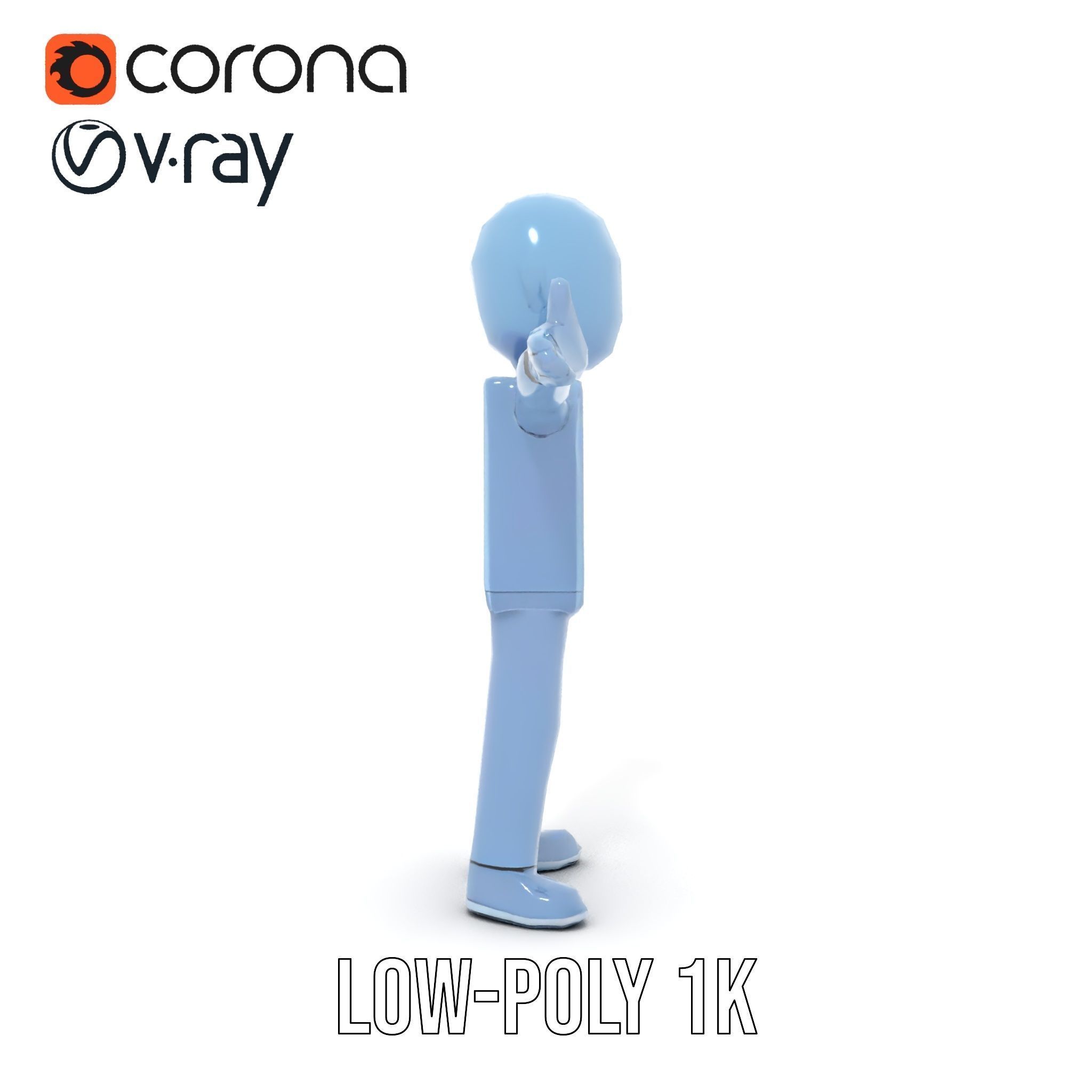 Simple Blue Humanoid Model Rigged and Animated Low-poly 3D model_19