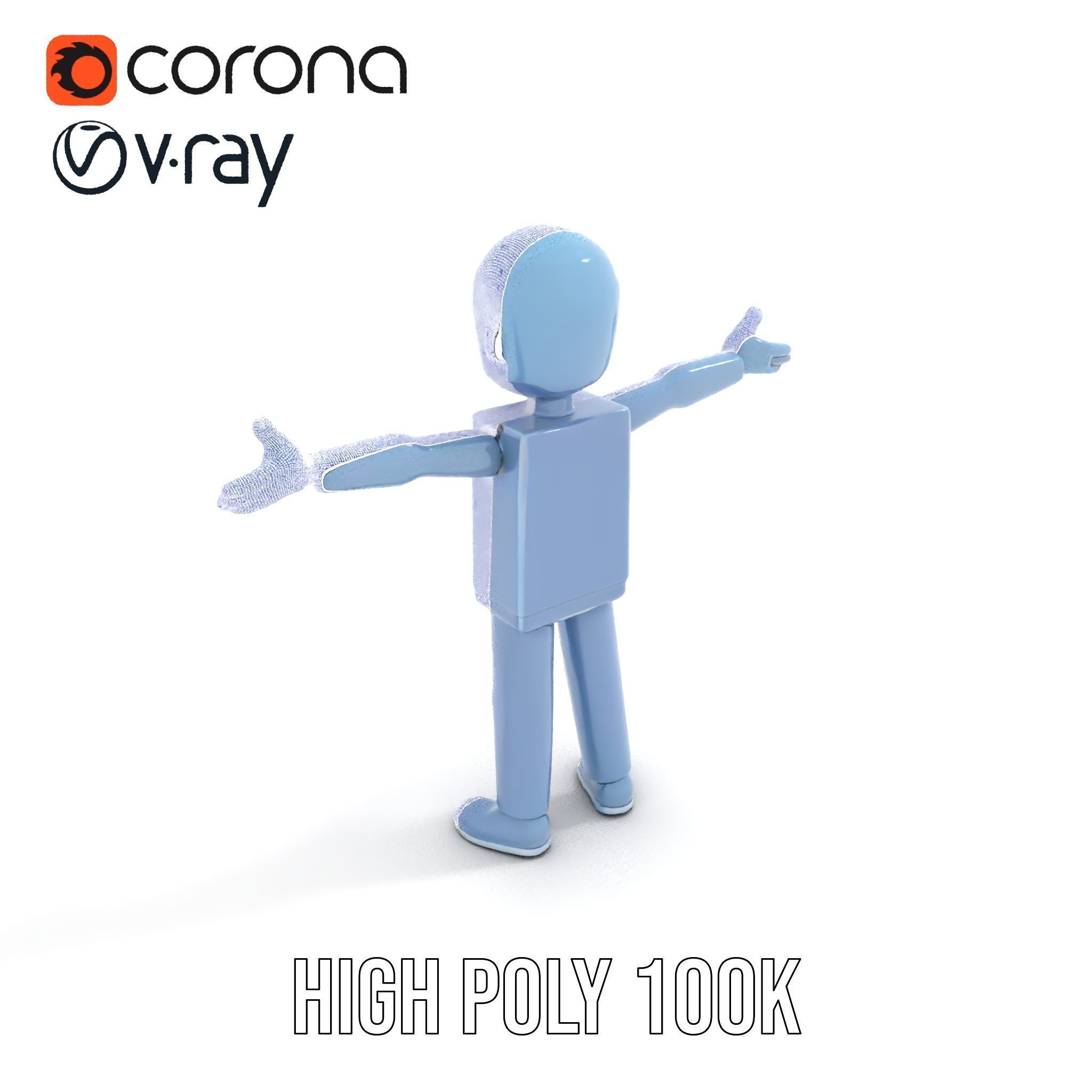 Simple Blue Humanoid Model Rigged and Animated Low-poly 3D model_35