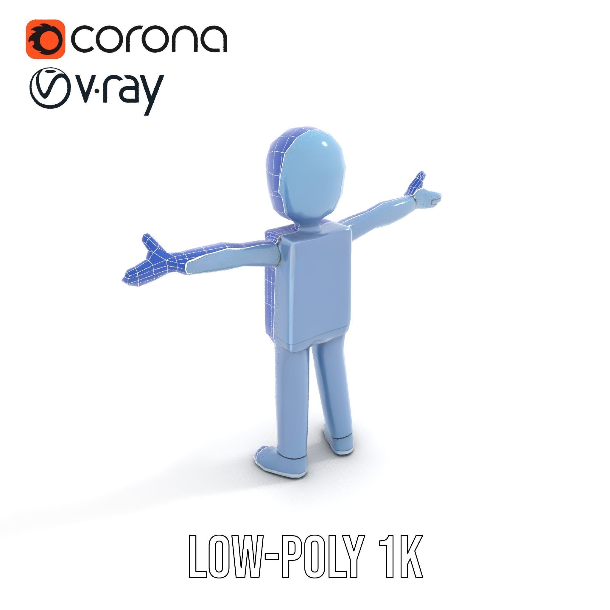 Simple Blue Humanoid Model Rigged and Animated Low-poly 3D model_10