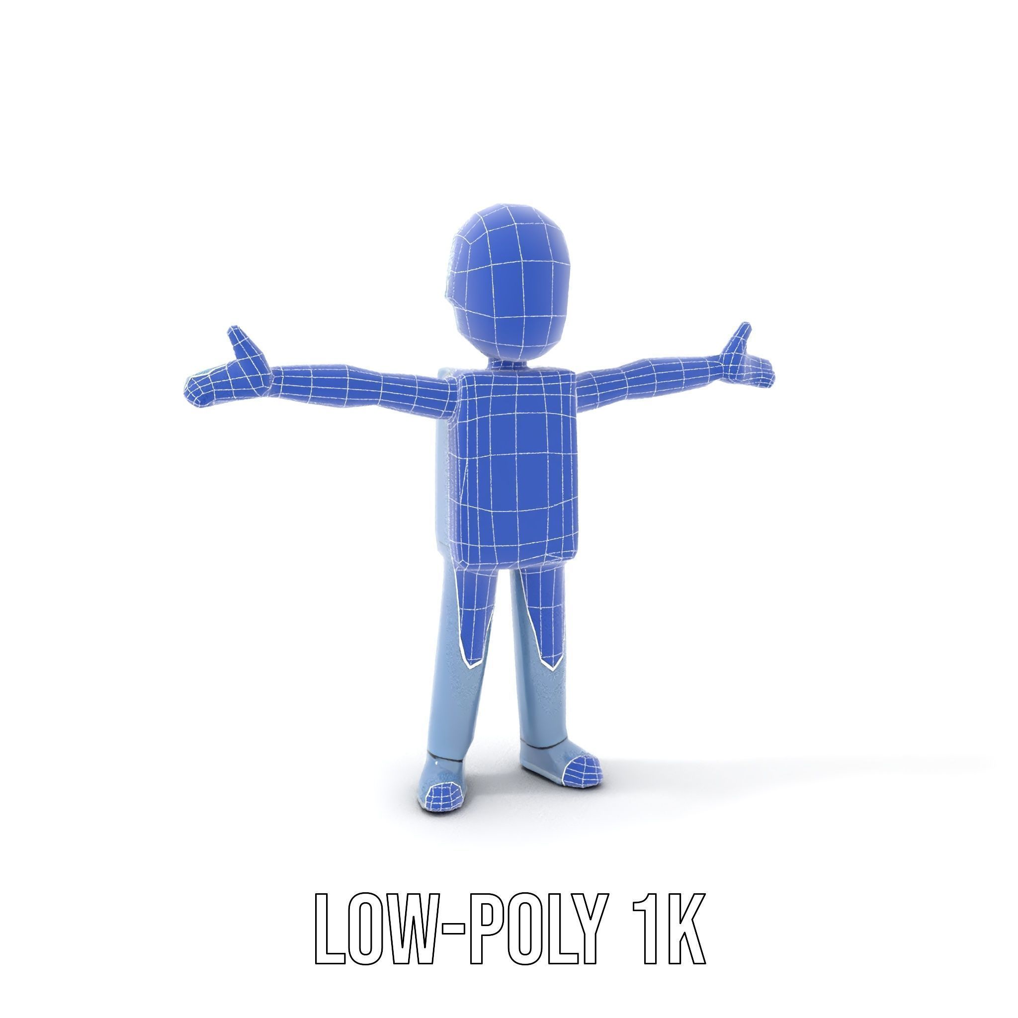 Simple Blue Humanoid Model Rigged and Animated Low-poly 3D model_28