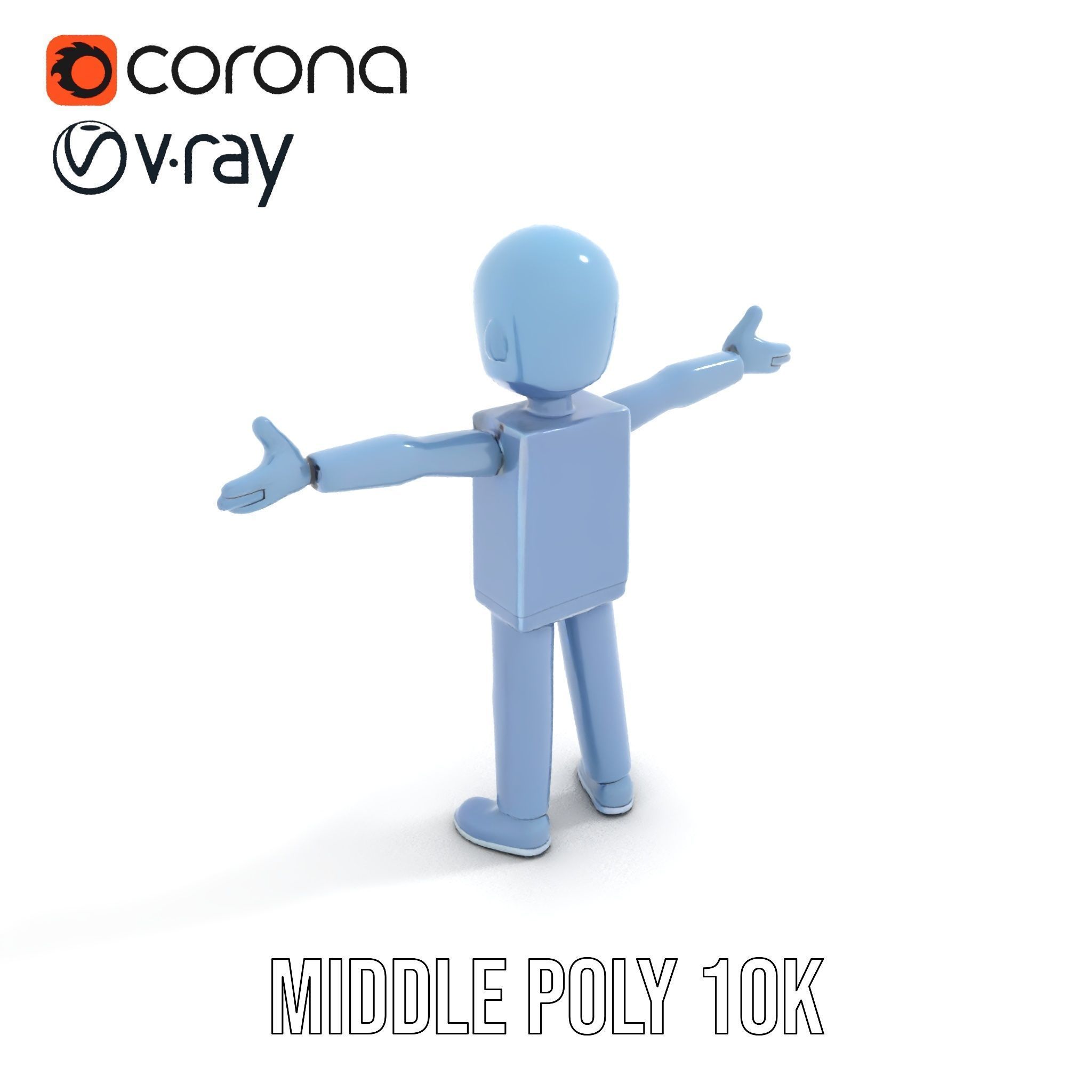 Simple Blue Humanoid Model Rigged and Animated Low-poly 3D model_9