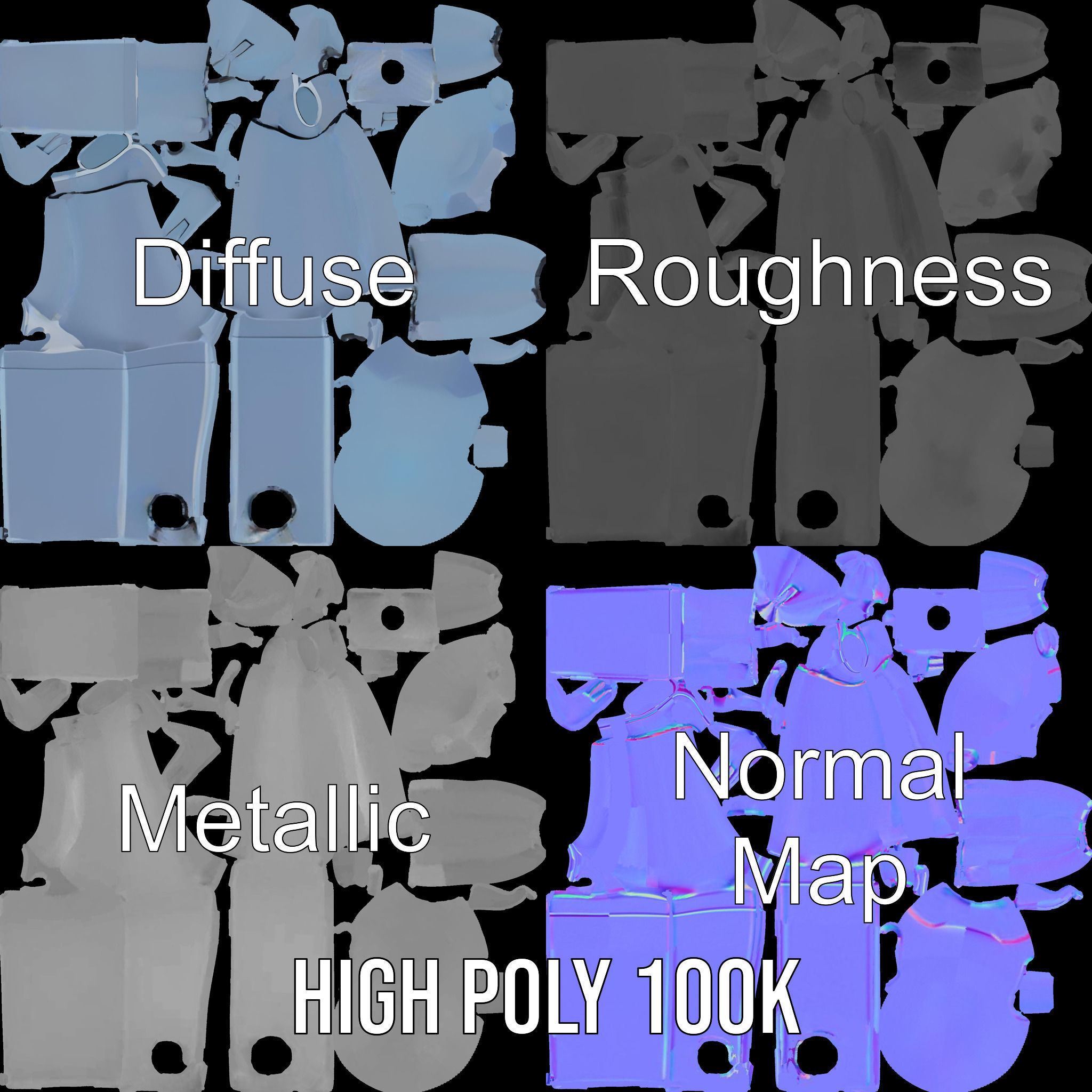 Simple Blue Humanoid Model Rigged and Animated Low-poly 3D model_3