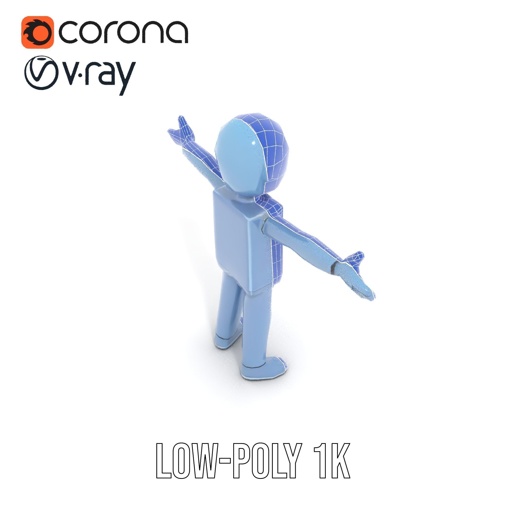 Simple Blue Humanoid Model Rigged and Animated Low-poly 3D model_25