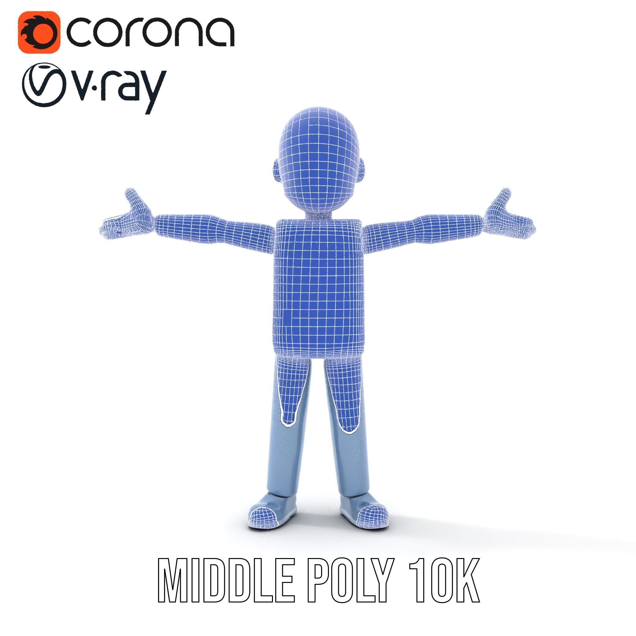 Simple Blue Humanoid Model Rigged and Animated Low-poly 3D model_32