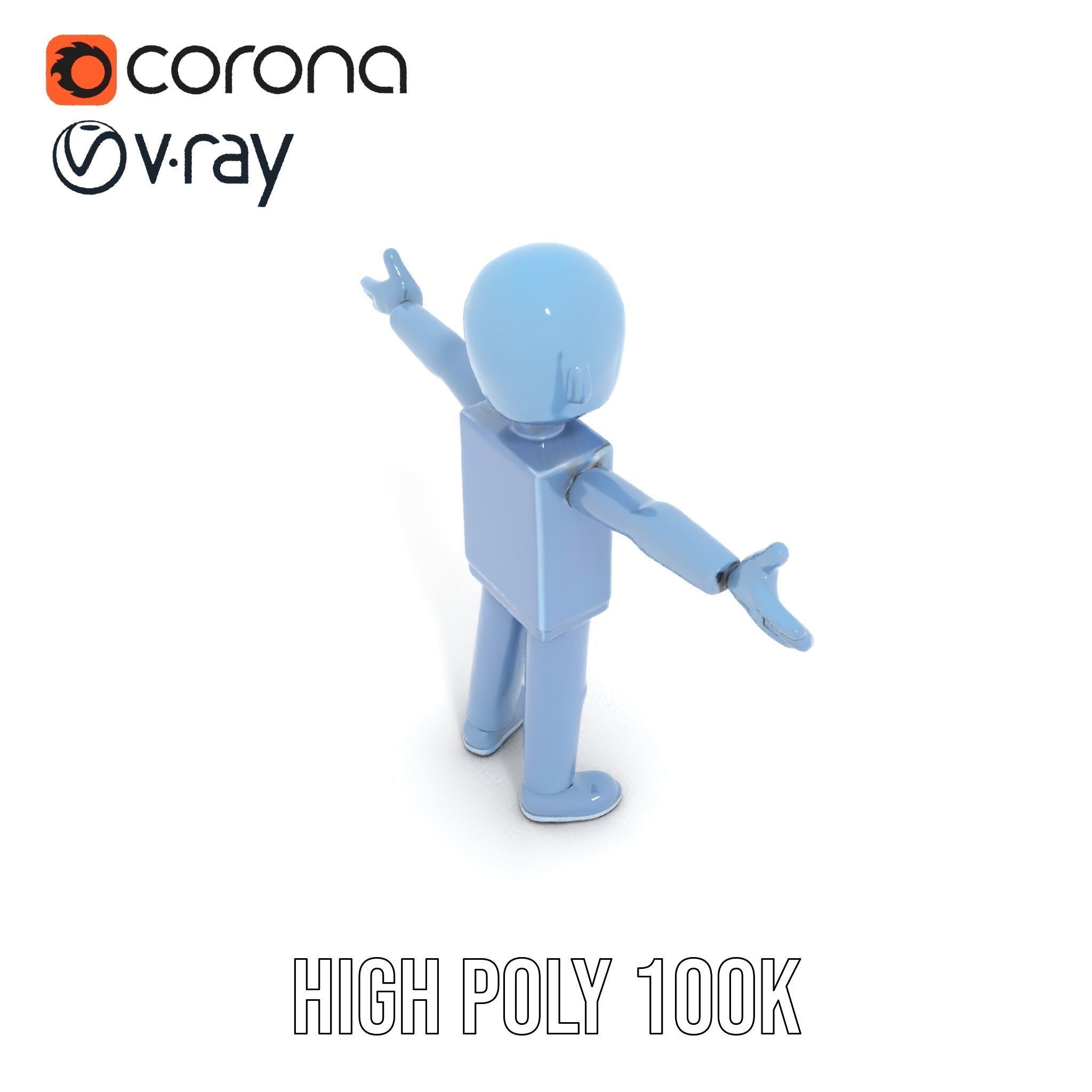 Simple Blue Humanoid Model Rigged and Animated Low-poly 3D model_26