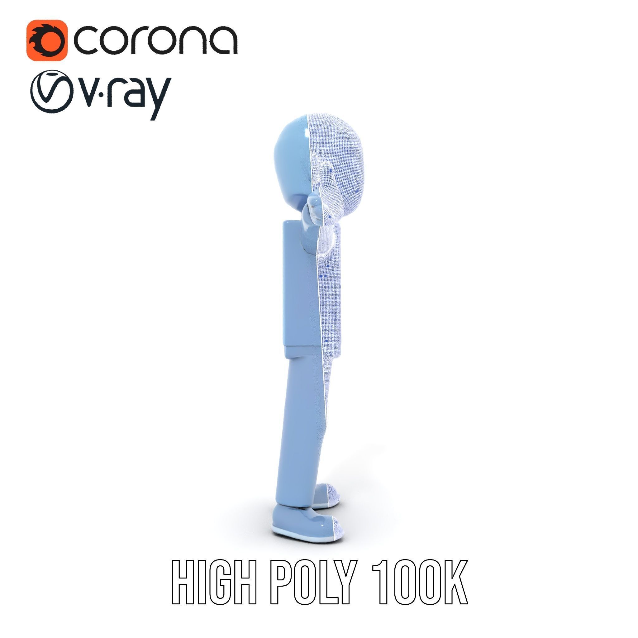 Simple Blue Humanoid Model Rigged and Animated Low-poly 3D model_33