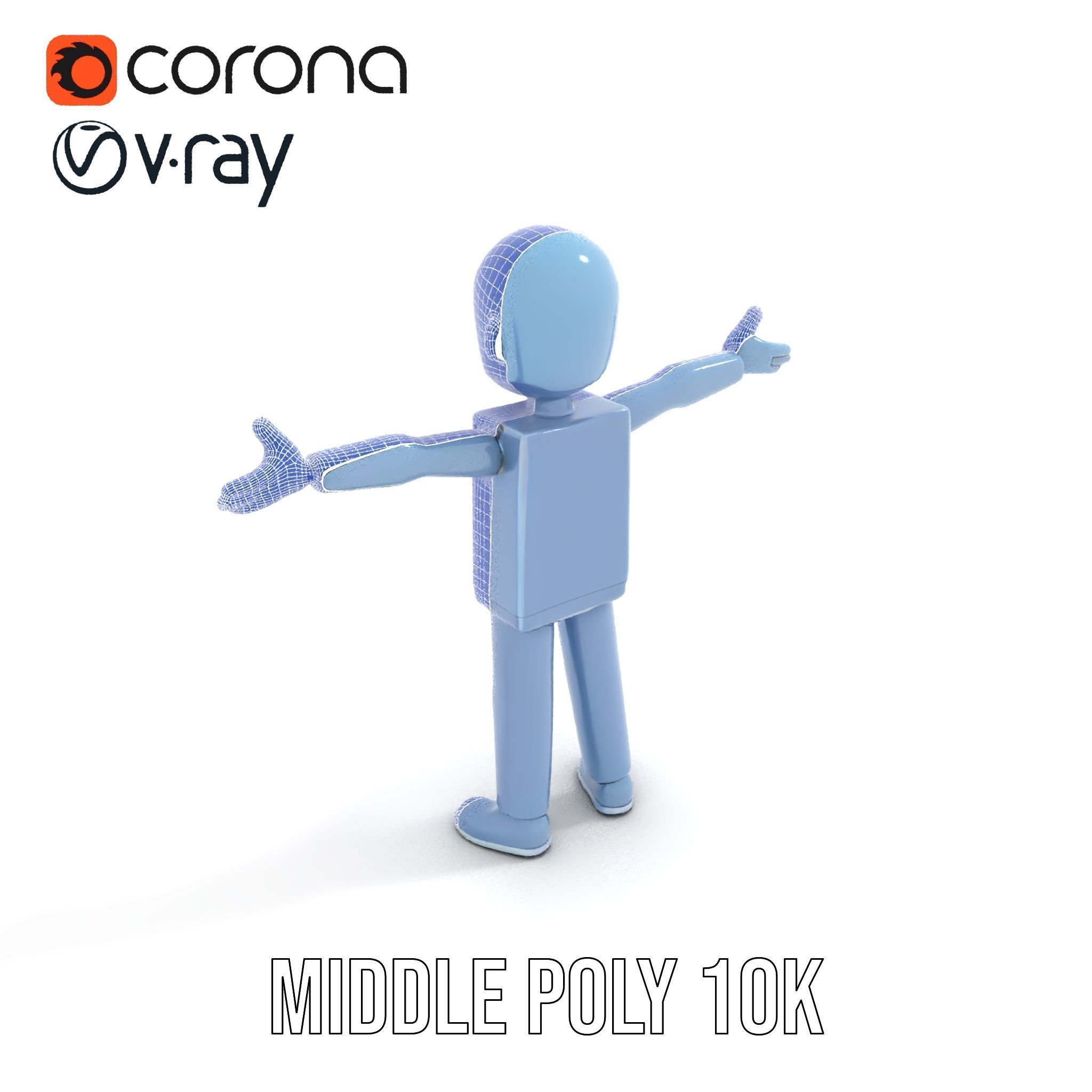 Simple Blue Humanoid Model Rigged and Animated Low-poly 3D model_12