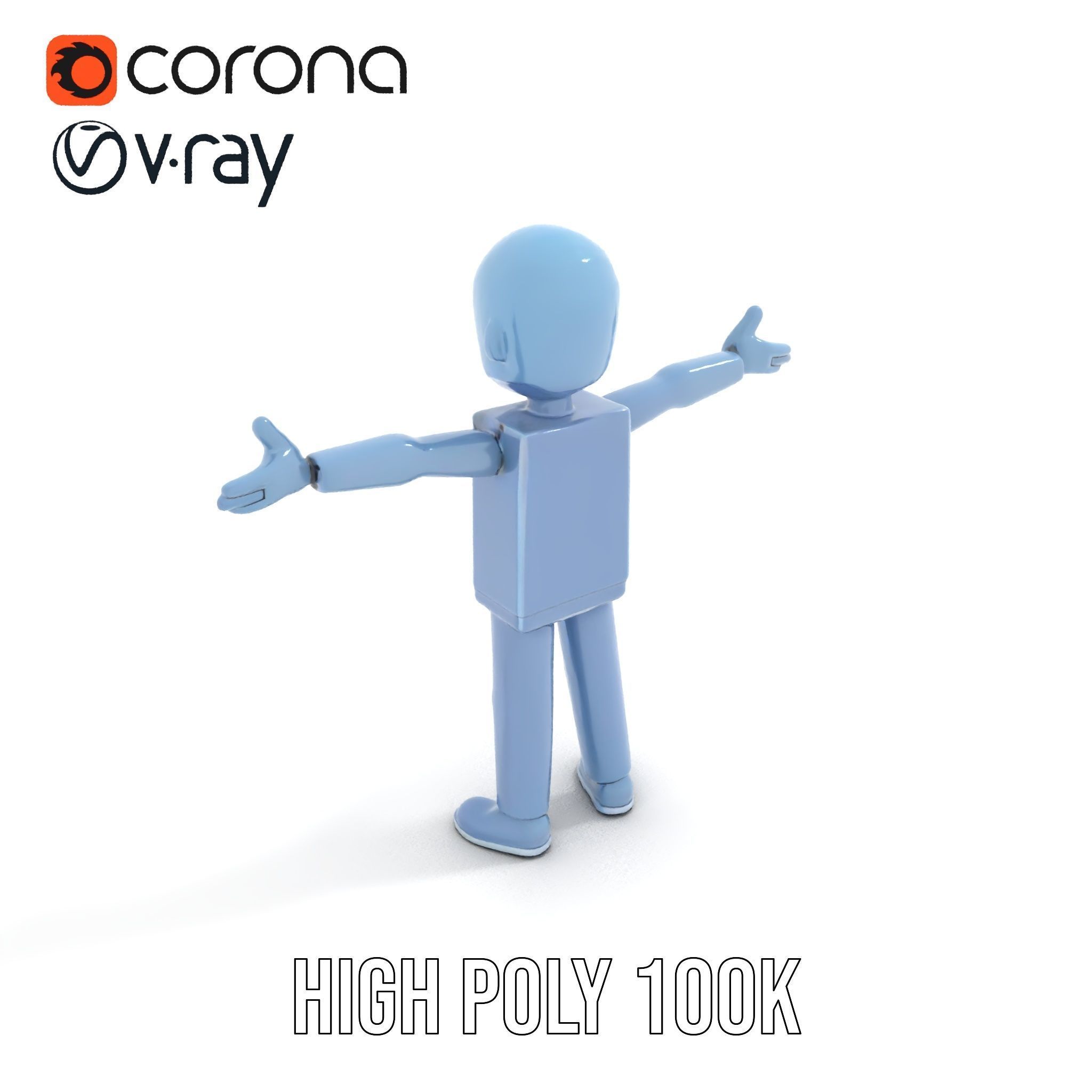 Simple Blue Humanoid Model Rigged and Animated Low-poly 3D model_17