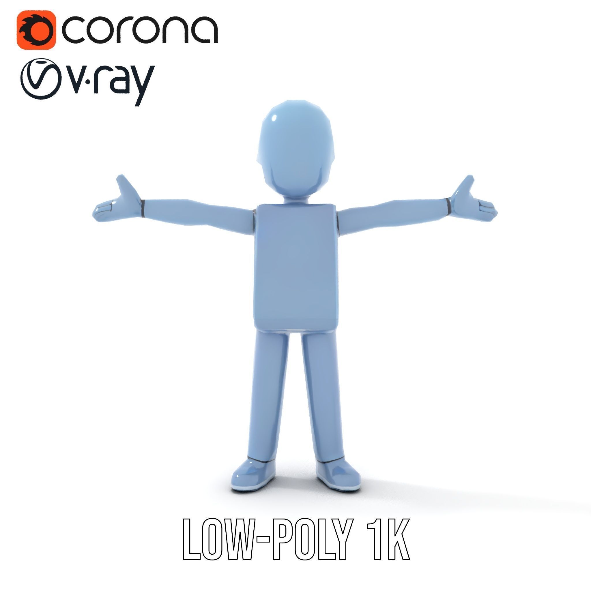 Simple Blue Humanoid Model Rigged and Animated Low-poly 3D model_7