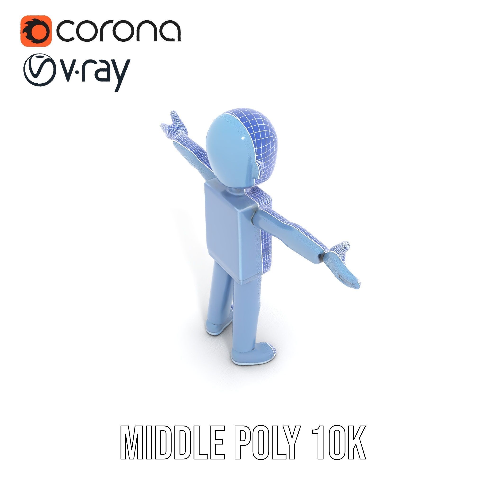 Simple Blue Humanoid Model Rigged and Animated Low-poly 3D model_24