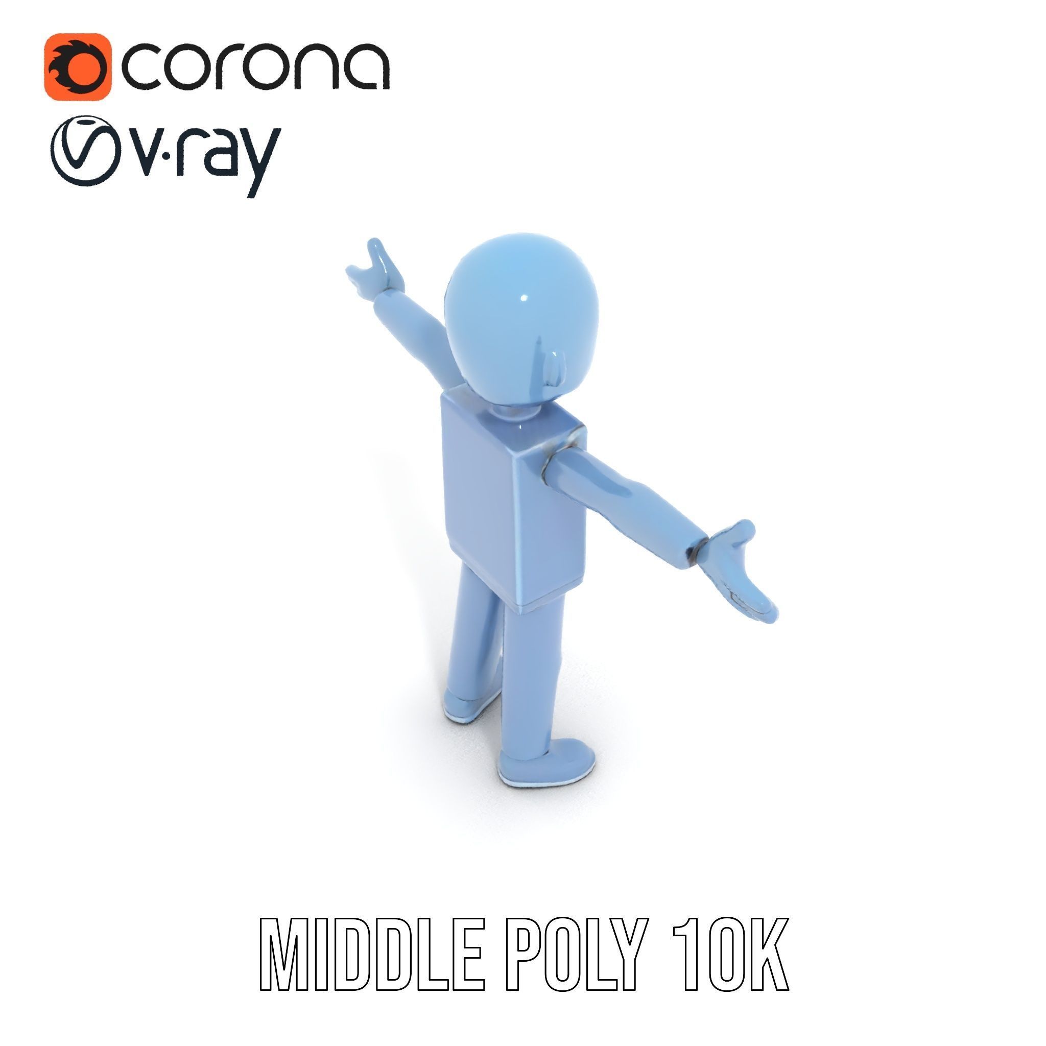 Simple Blue Humanoid Model Rigged and Animated Low-poly 3D model_27