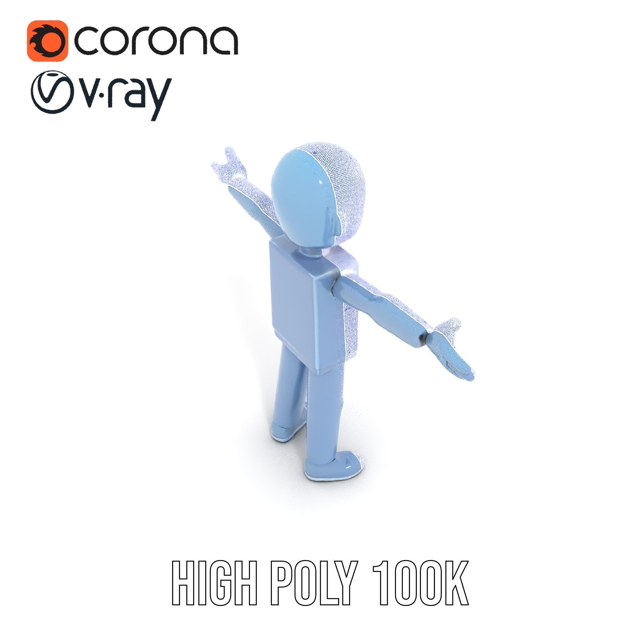 Simple Blue Humanoid Model Rigged and Animated Low-poly 3D model_31