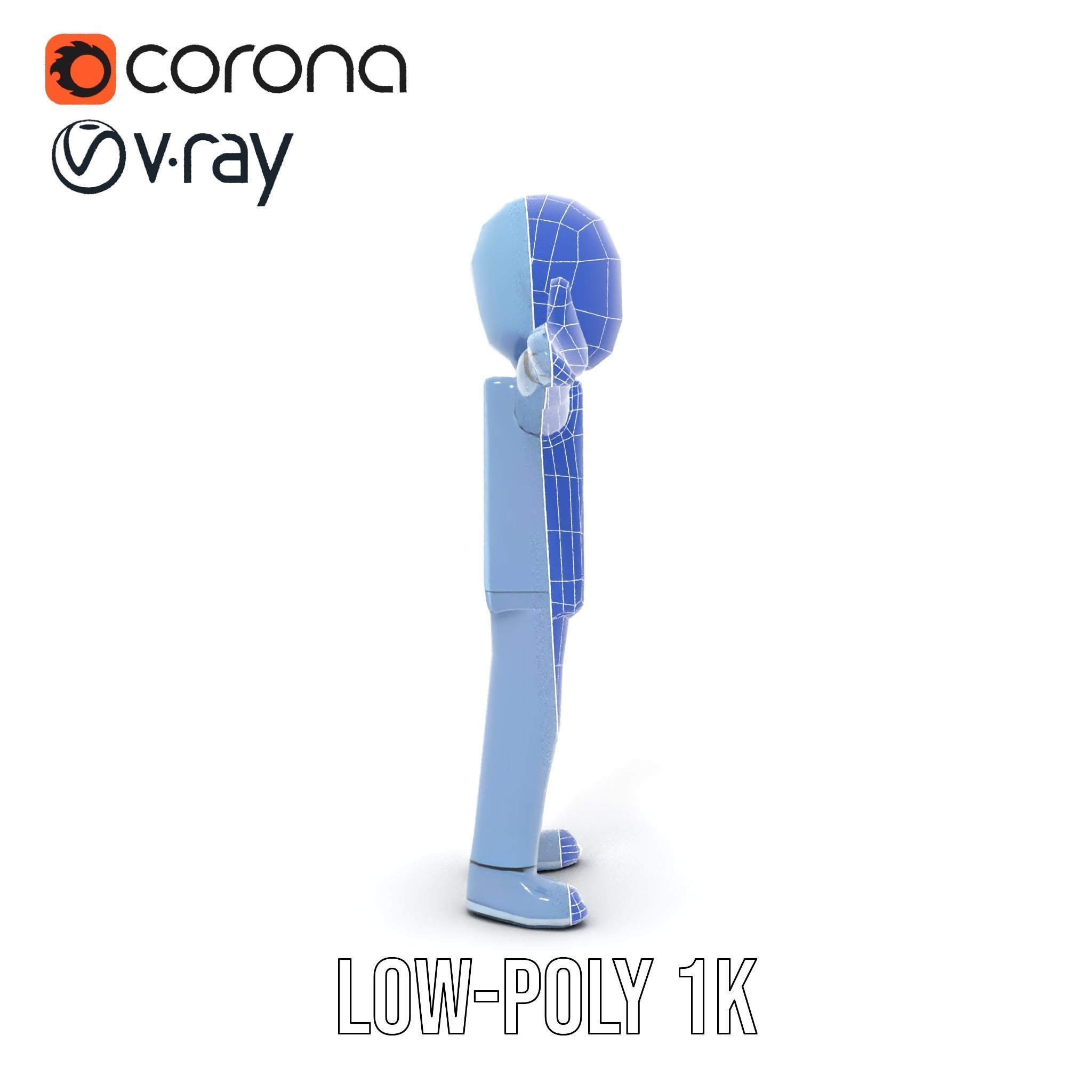 Simple Blue Humanoid Model Rigged and Animated Low-poly 3D model_30