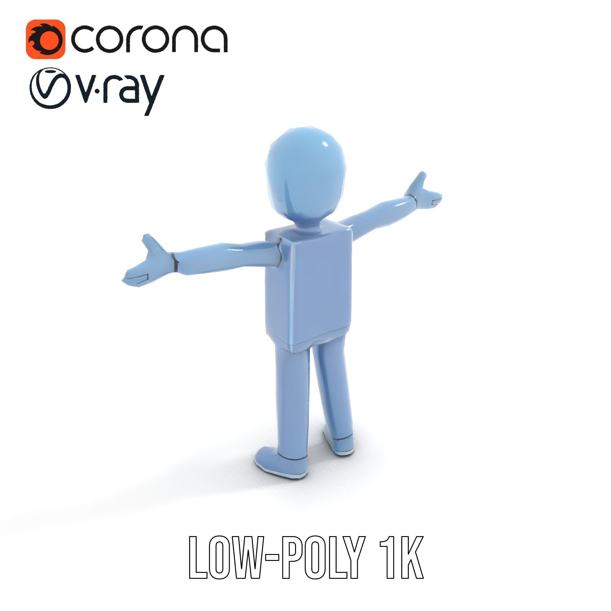 Simple Blue Humanoid Model Rigged and Animated Low-poly 3D model_8