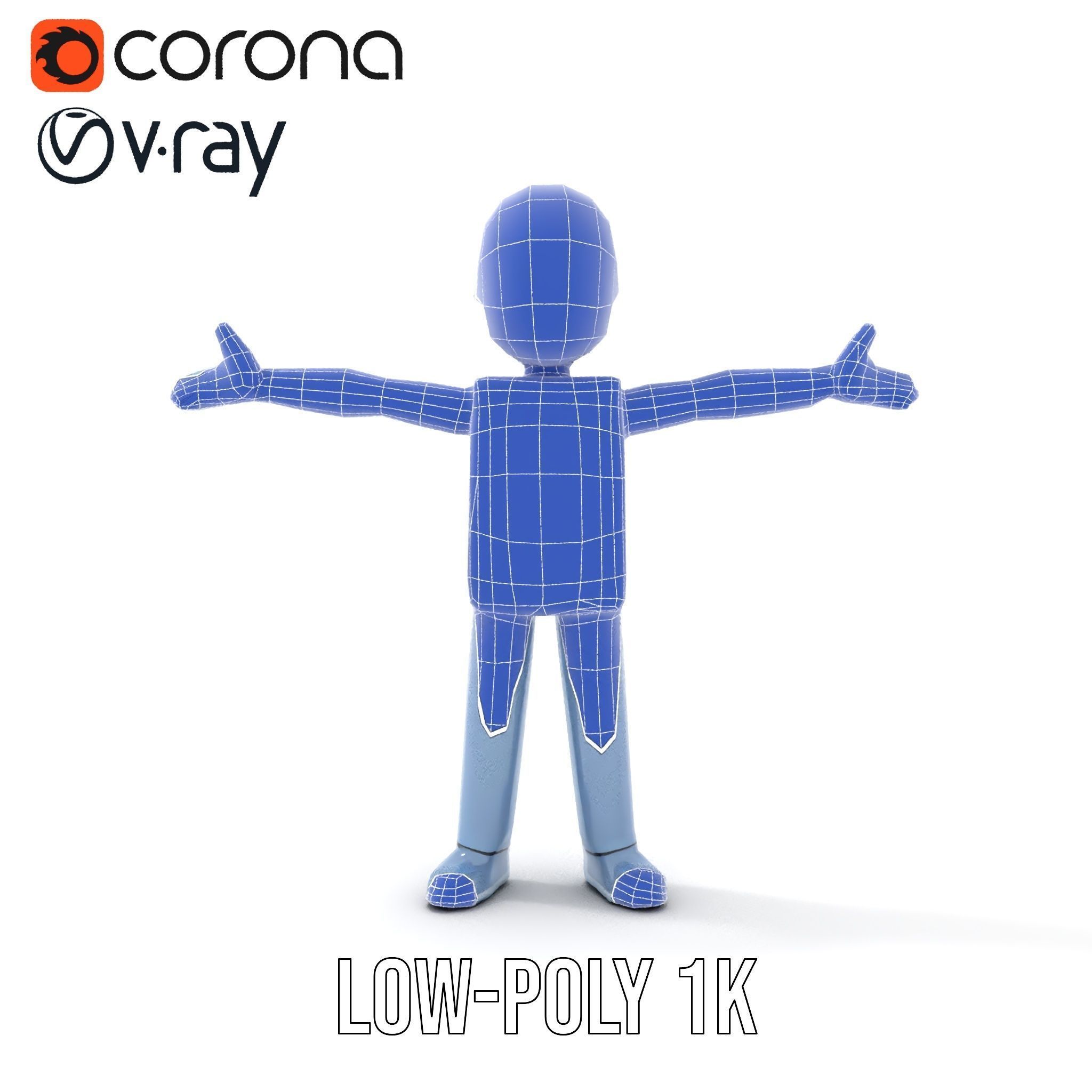 Simple Blue Humanoid Model Rigged and Animated Low-poly 3D model_22