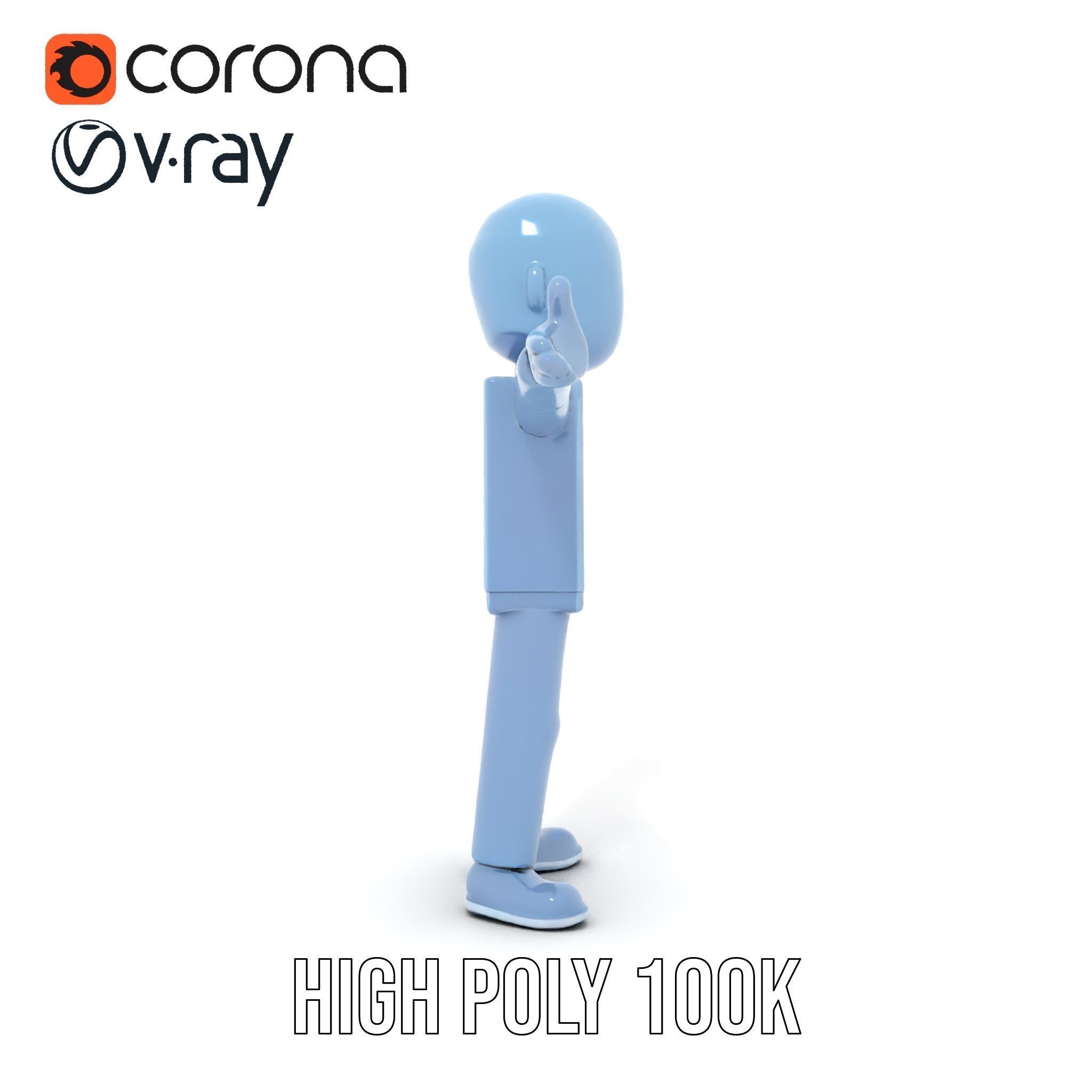 Simple Blue Humanoid Model Rigged and Animated Low-poly 3D model_20